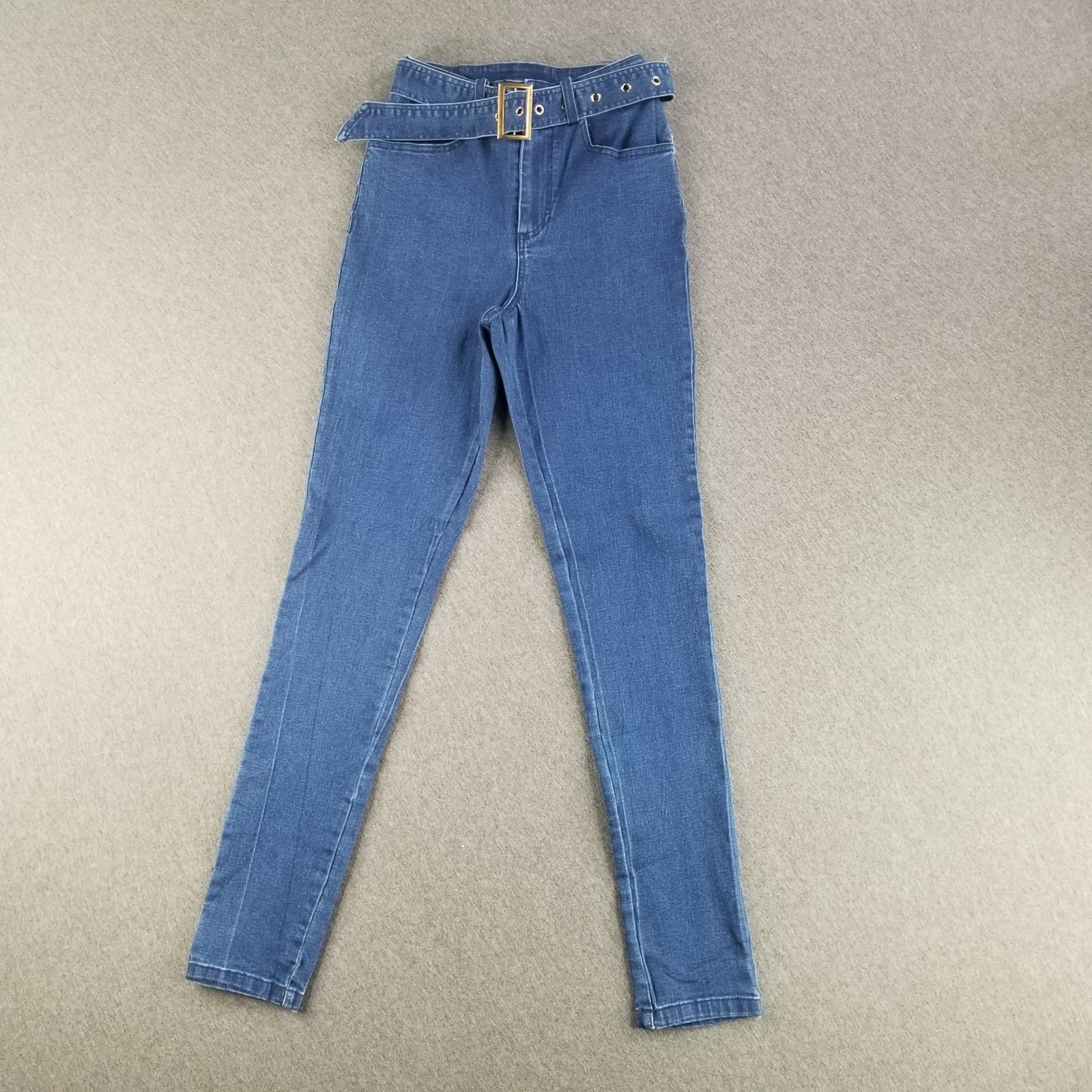 Fashion Nova Jeans Women's Size XS Blue Dark Wash Skinny Jeans with Belt Trendy