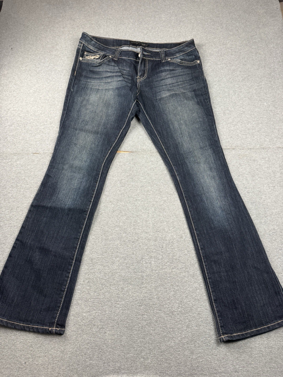 Y2K Twentyone Black Rue21 Flare Jeans Women Blue Distressed  Sz 13/14R