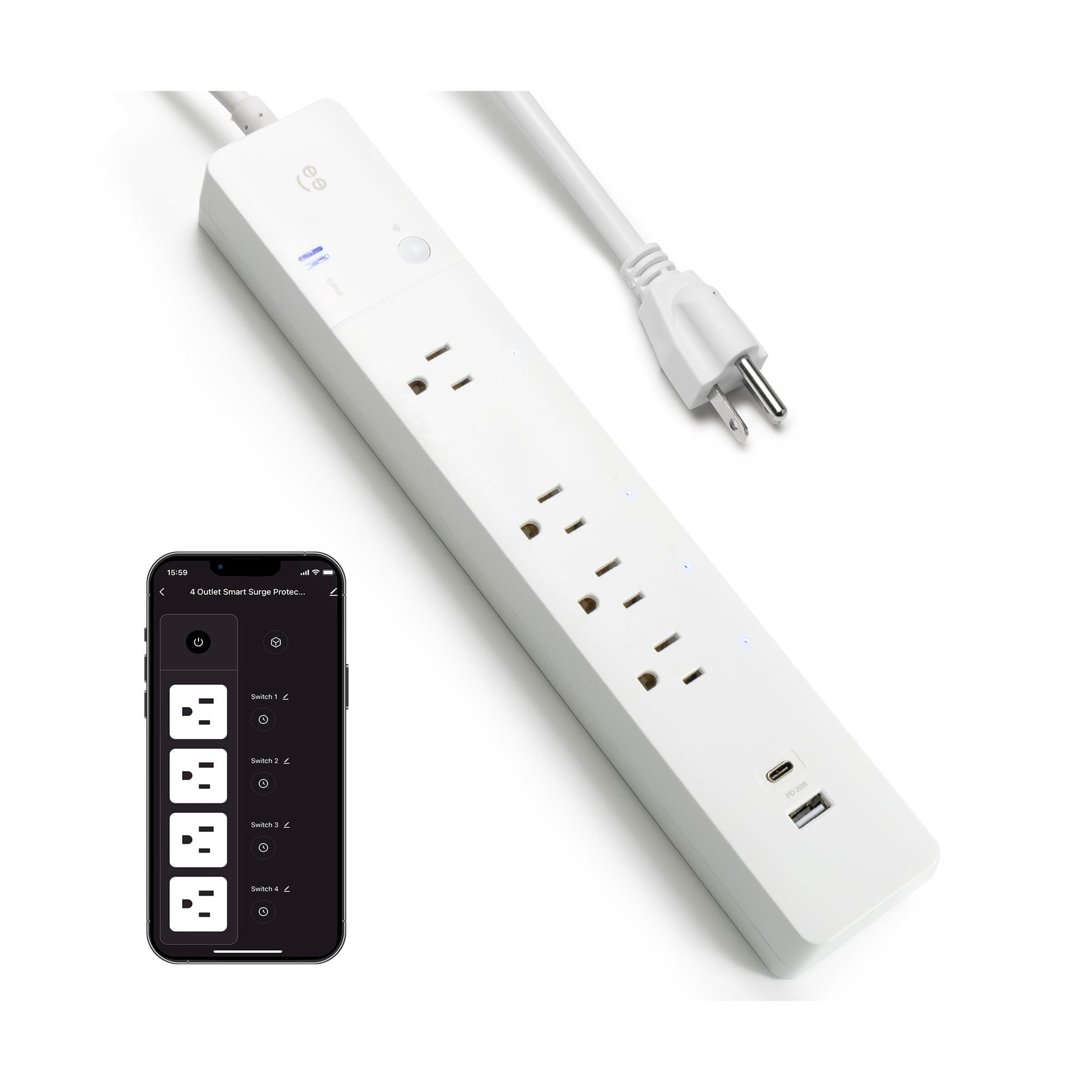 Geeni Multi Outlet Plug in, Smart 4 Outlet Wall Plug Plus 2 USB Por... Fast Ship