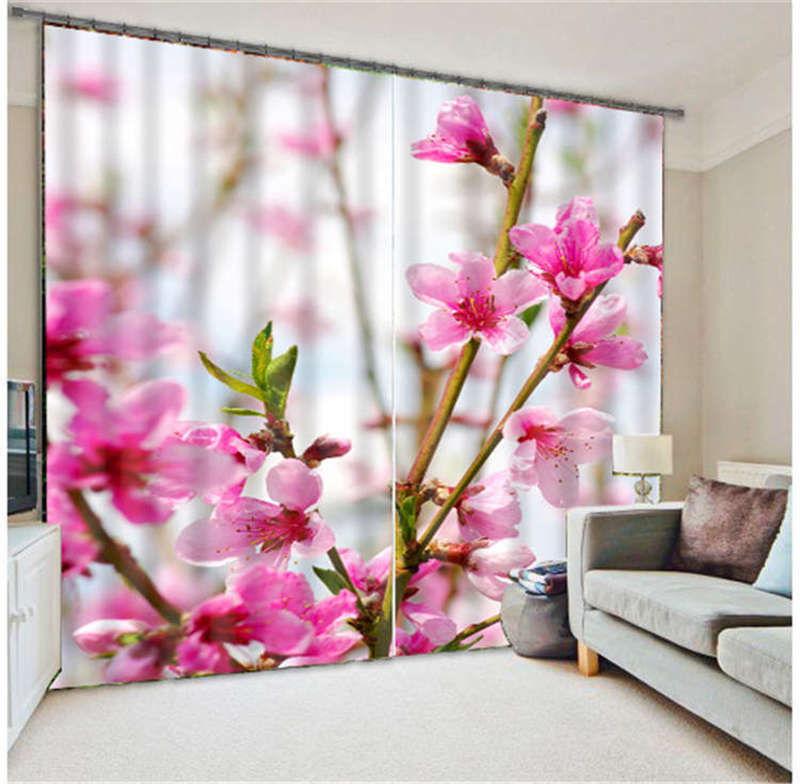 Unique Pink Flowers 3D Blockout Photo Curtain Printing Curtains Drape Fabric Win