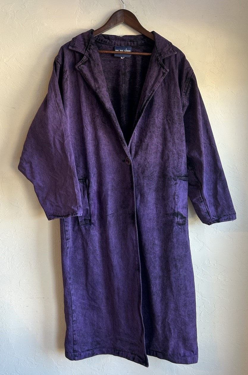 Vintage 90s On The Verge Purple Acid Wash Denim Duster Overcoat M Grunge Long