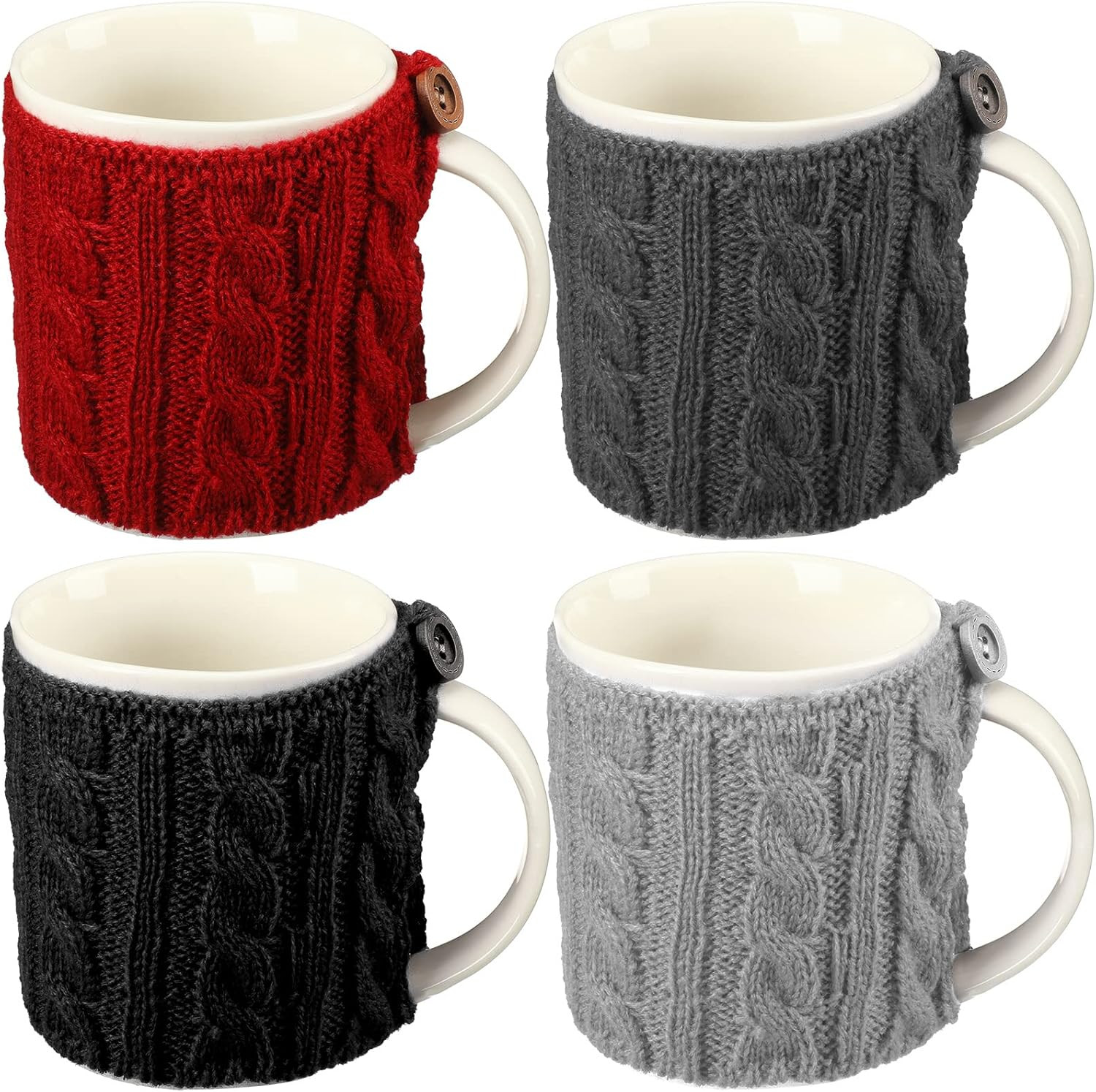 4 Pcs Coffee Mug Cozy Sleeve Reusable Knitted Crochet Sleeves Cup Tea Cozy Handm