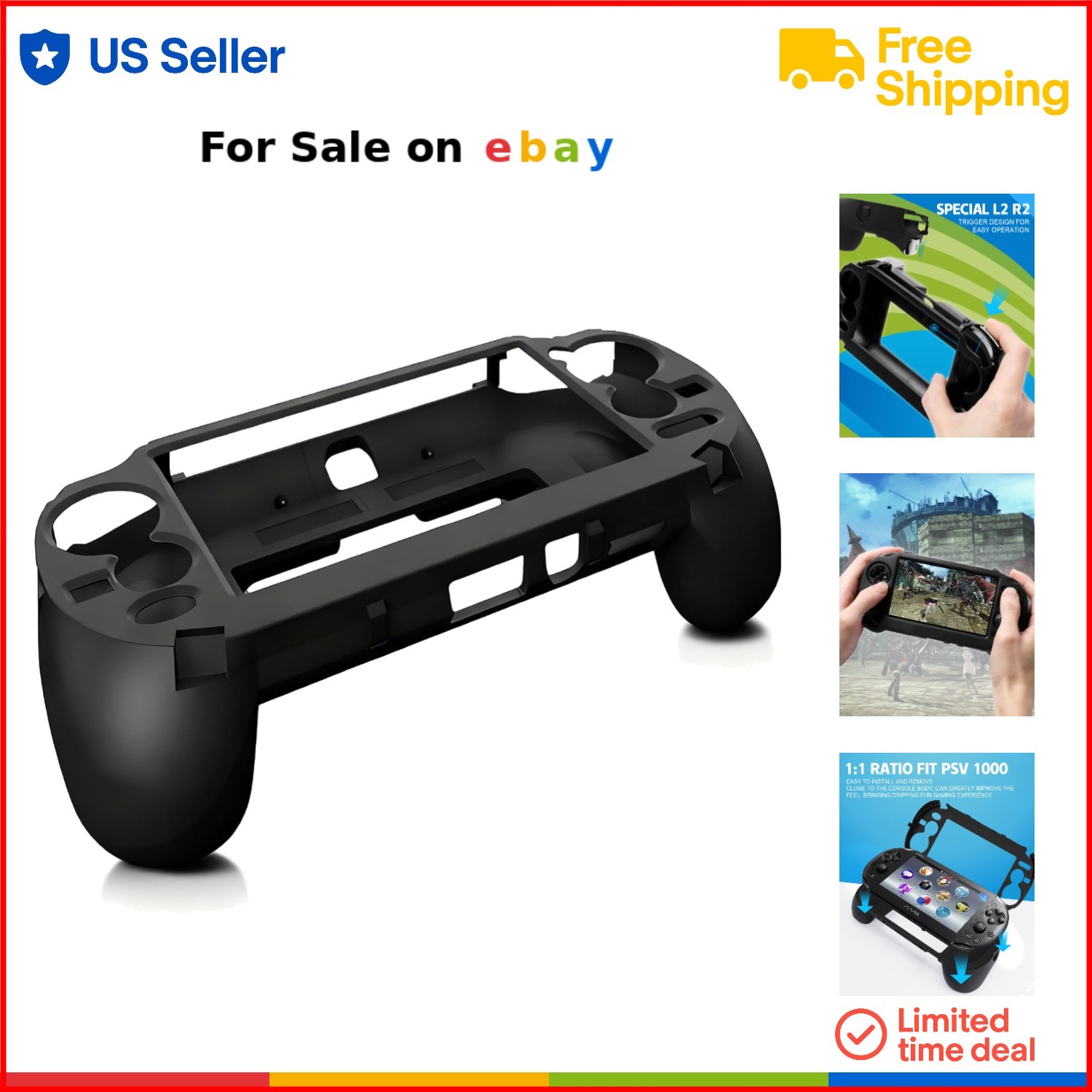 Vita 1000 Protective Shell Plastic Durable Non-Slip Gaming Accessory Black