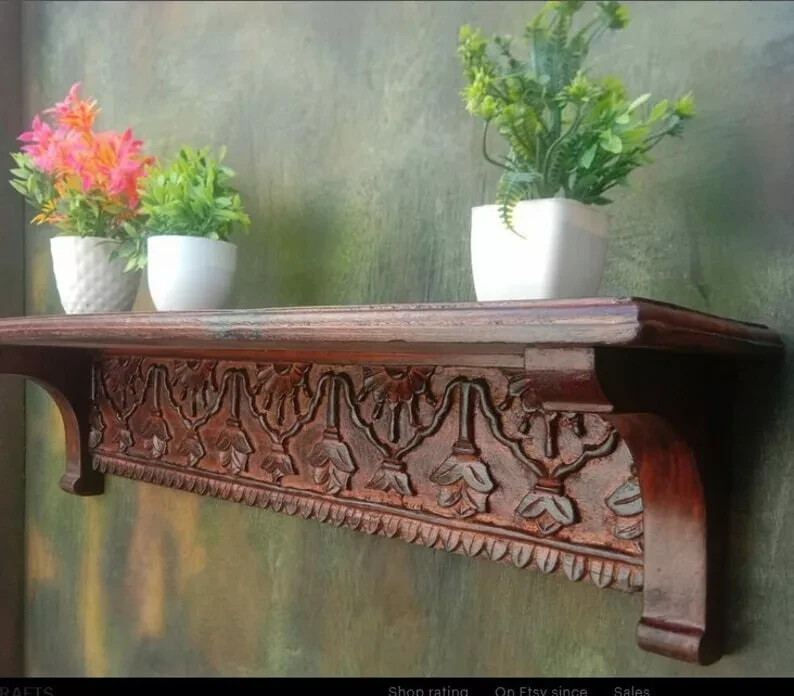 Beautiful Designer  carving wood wall shelf/Unique Hand Carved wall shelf Gift