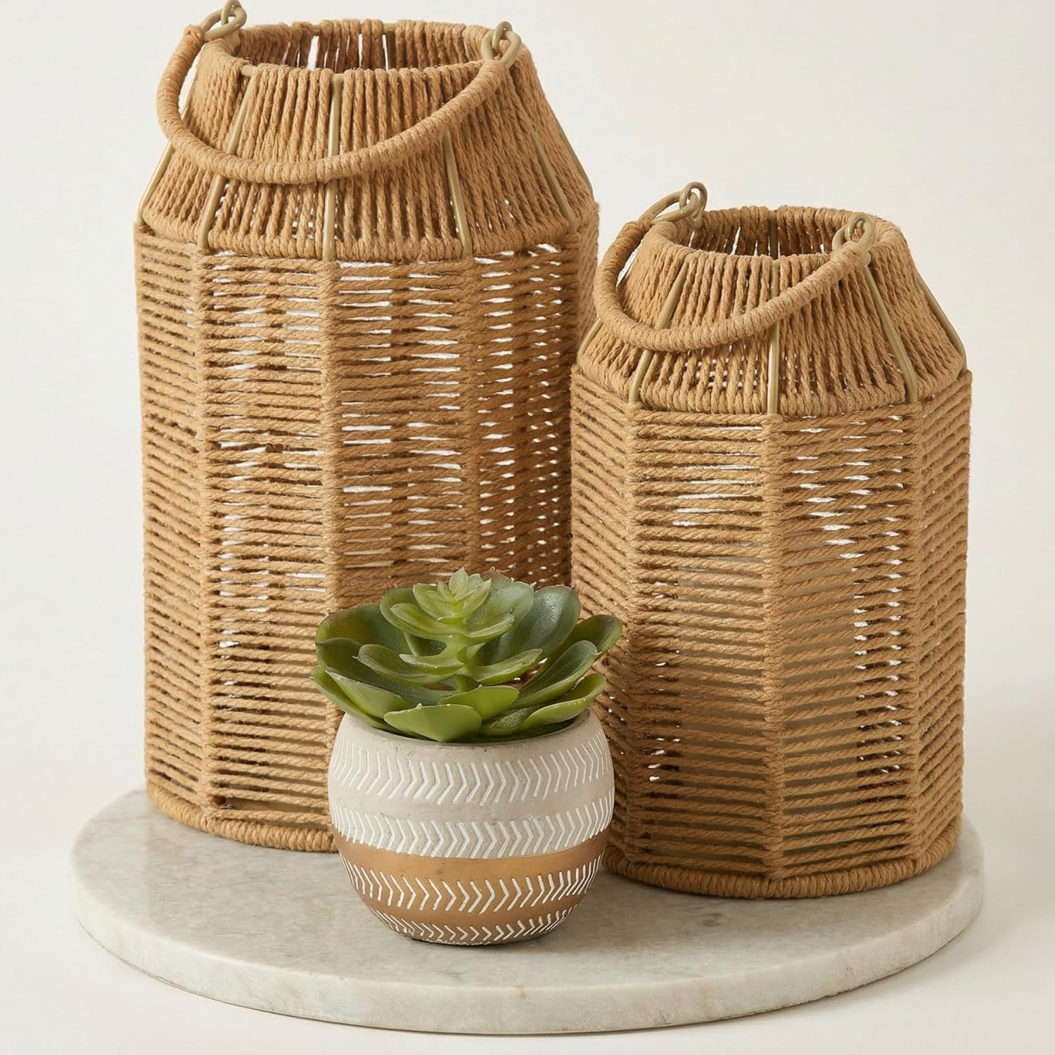 Natural Jute Boho Lanterns - Handcrafted Coffee Table Decor to Enhance Your Home
