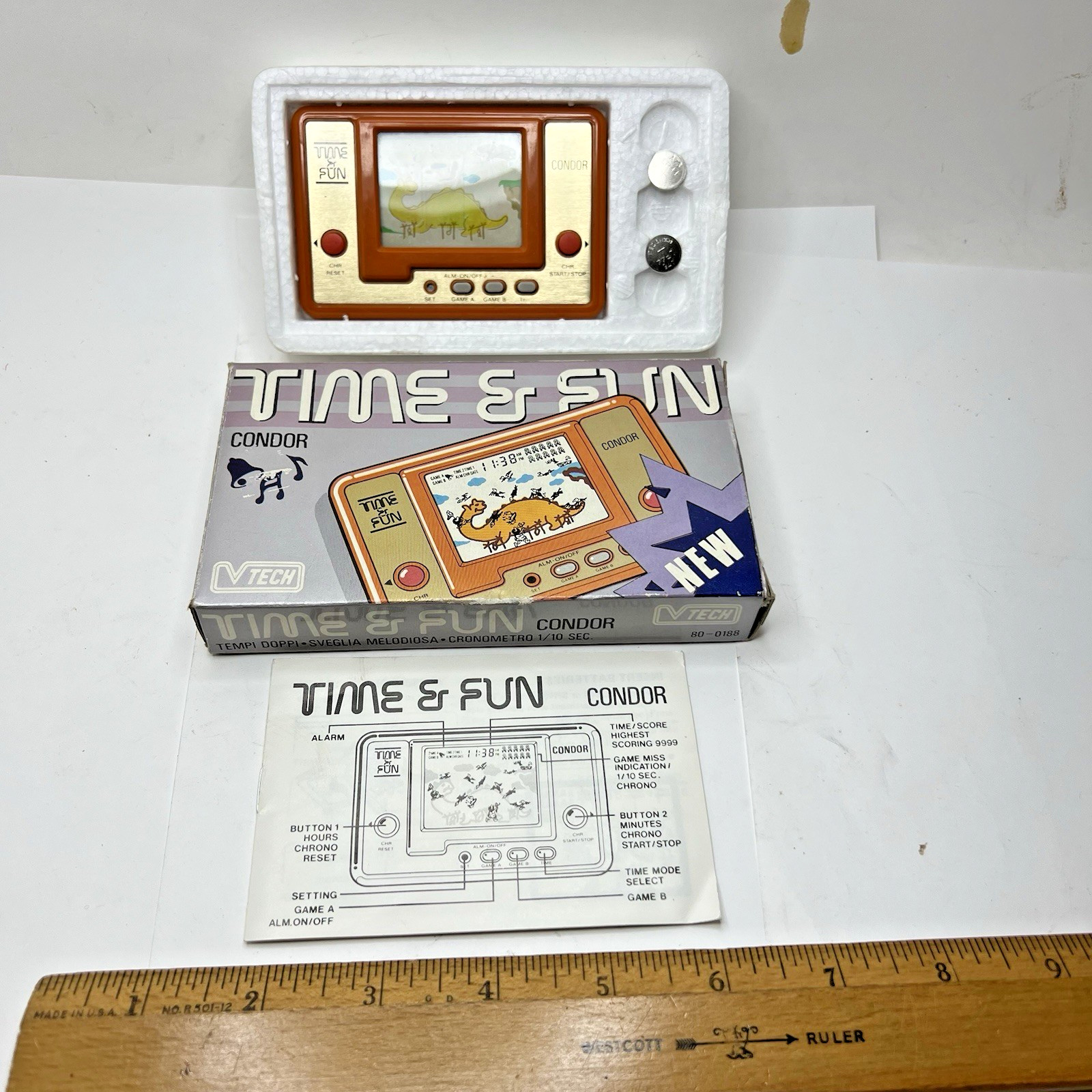 1981 V-Tech Condor Time & Fun LCD Handheld Game Console 80-0188 (TESTED WORKS)