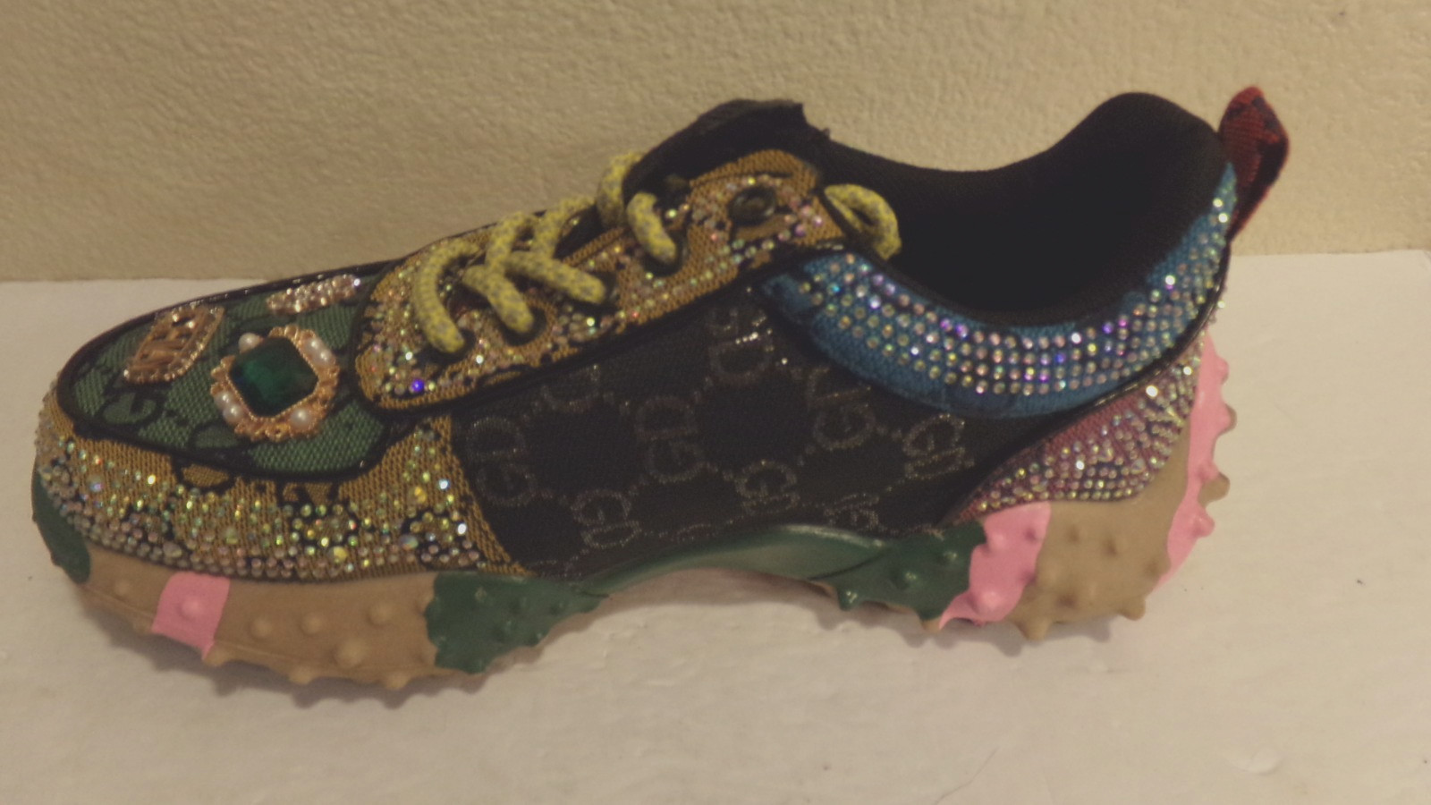 Taxi Rhinestone Canvas Bling Shoes Streetwear CHA Chunky Sole Y2K Unique Sz 8.5