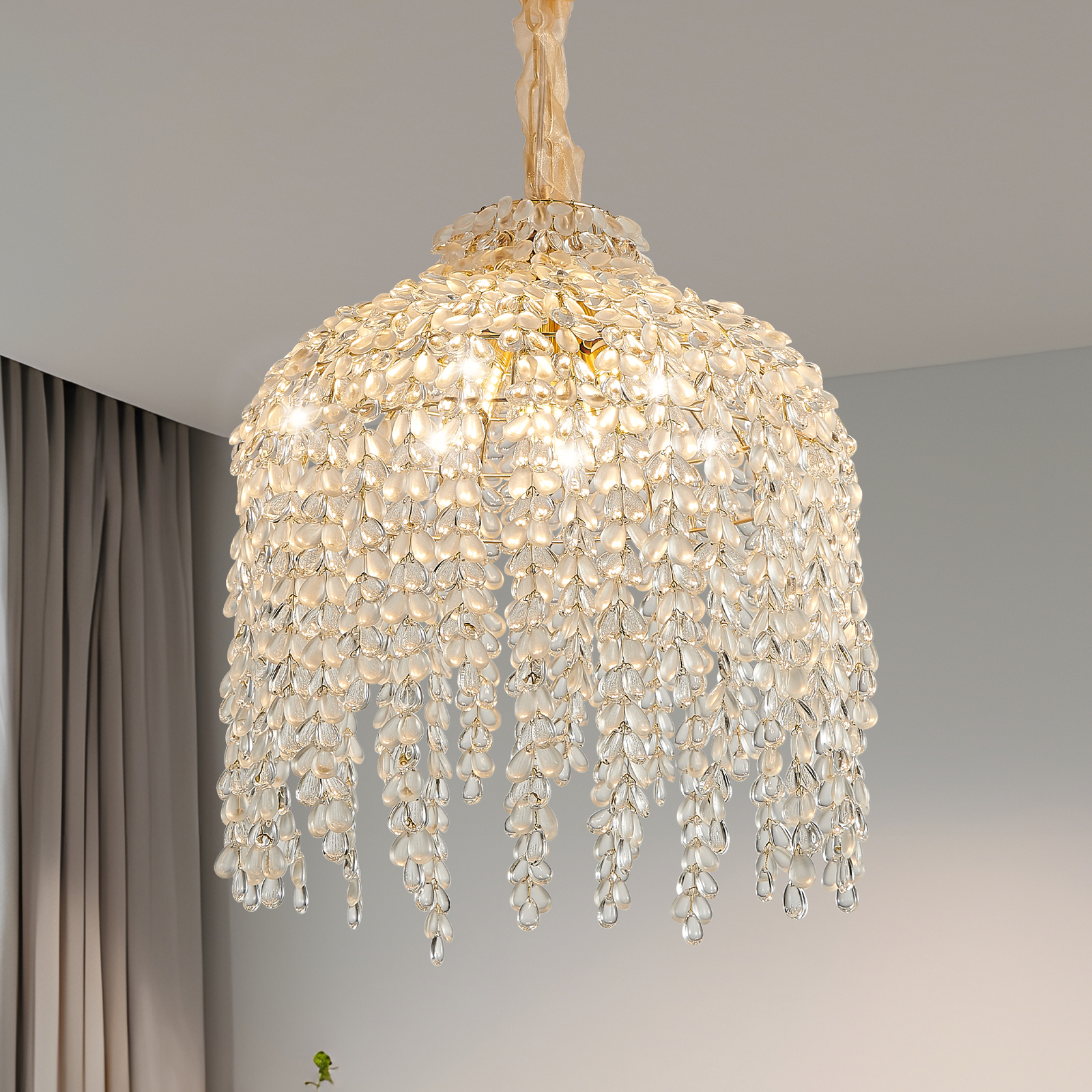 16" Luxury Crystal Chandelier Modern Ceiling Light Gold Pendant LED Lamp Fixture