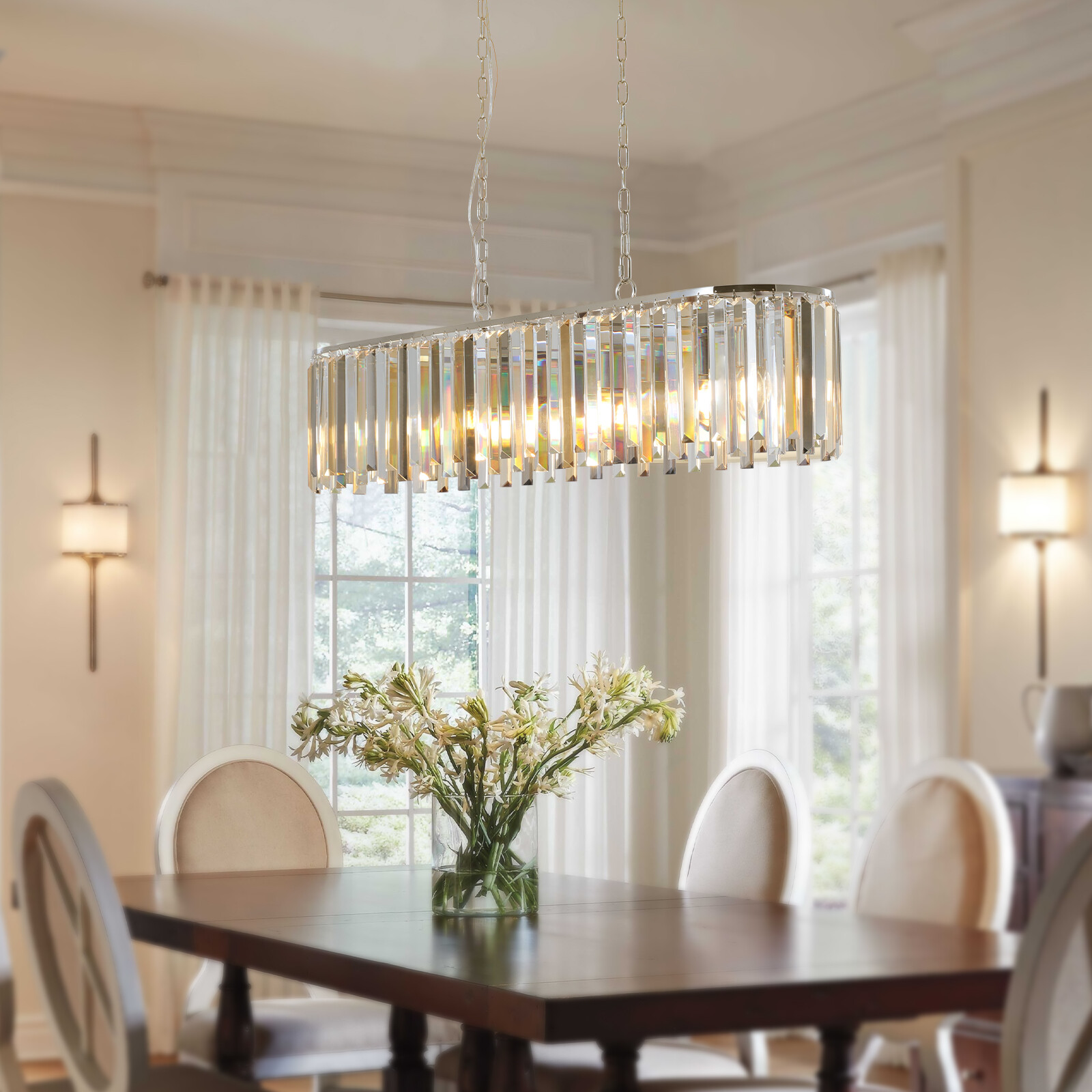 Luxury Rectangle K9 Crystal Chandelier Lamp Pendant Ceiling Light Dining Fixture