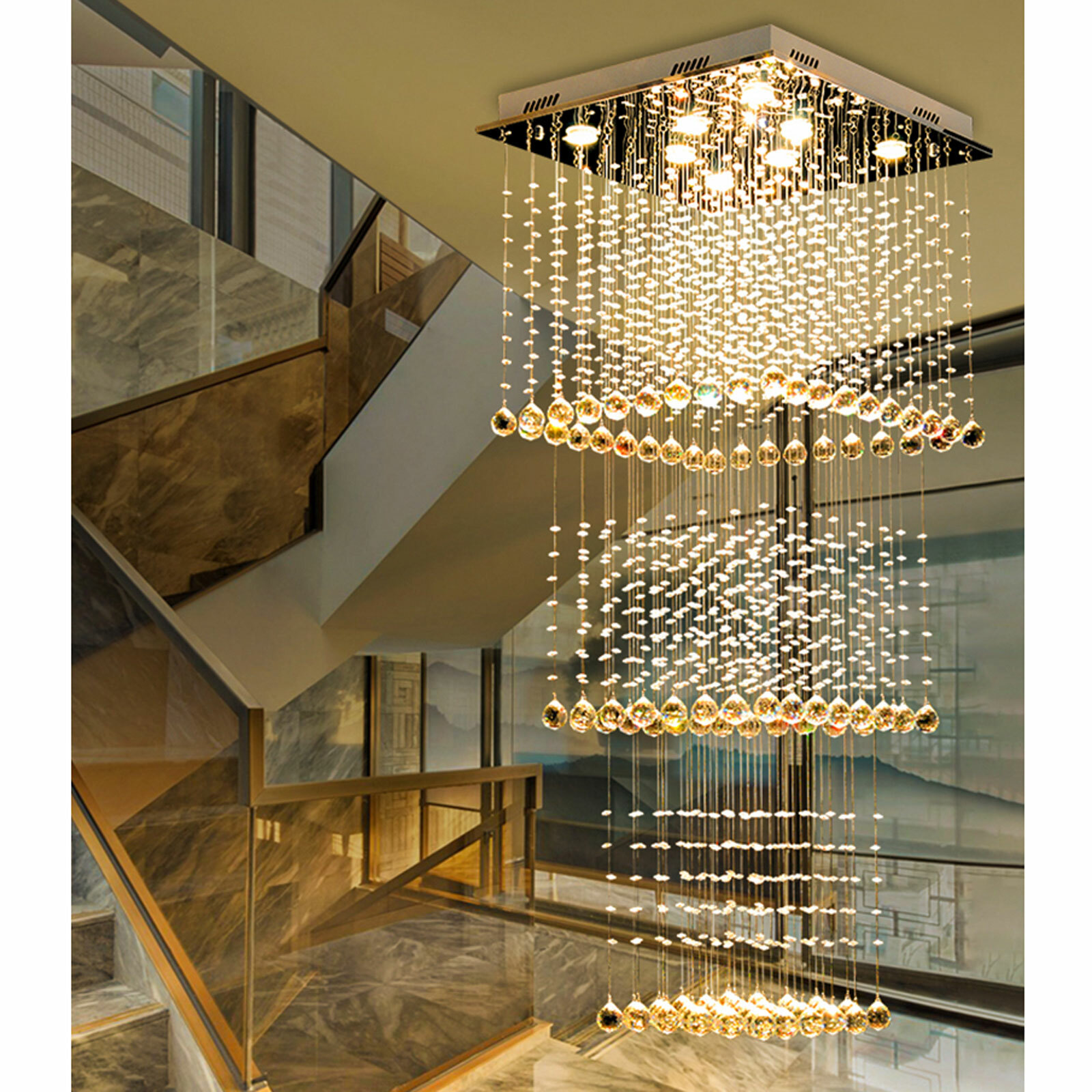K9 Luxury Crystal Pendant Lamp Ceiling Lighting Chandelier Raindrop Lobby