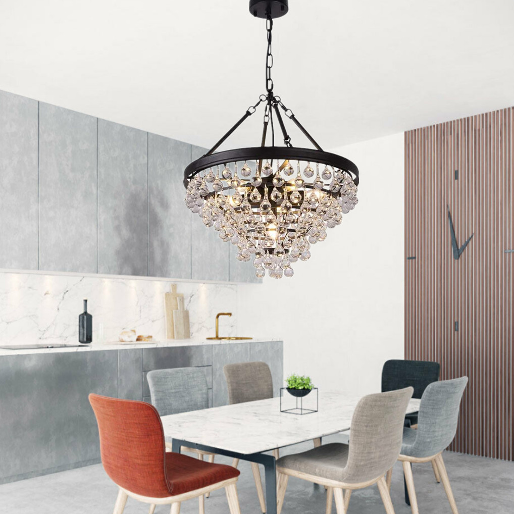 Modern Crystal 9-Light Black Chandelier And Luxury Round Ceiling Pendant Lamp 