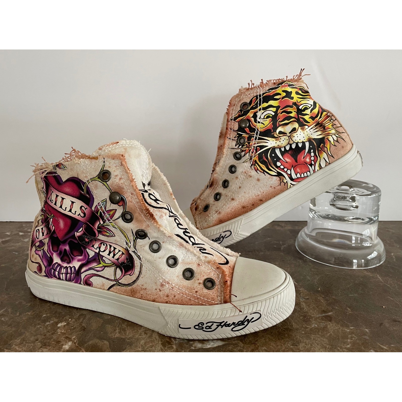 Ed Hardy Women Tiger Love Kills Slowly High Top Canvas Sneakers Streetwear Y2K 6