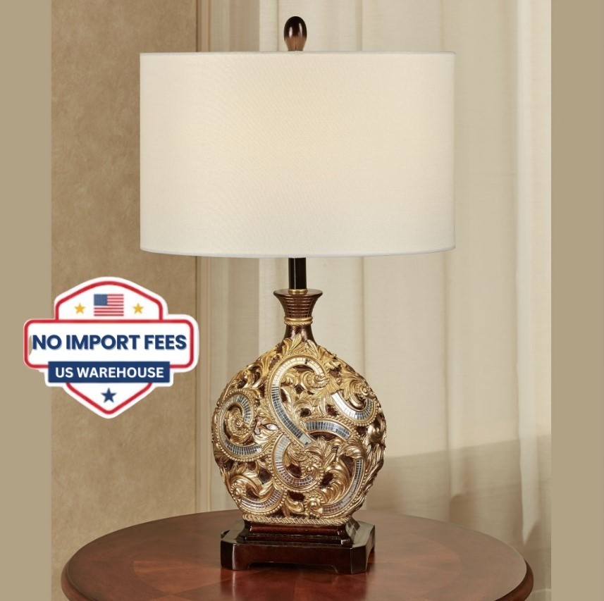 Daniella Mirrored Mosaic Elegant Scroll Table Lamp Luxury Home Decor Accent USA