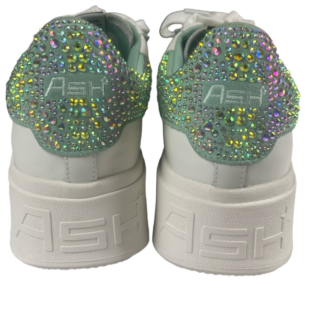ASH Moby Strass Bis Platform Sneakers Size 39 White Green Rhinestone Chunky Glam