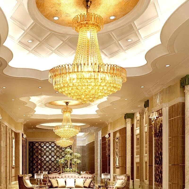 Luxury Crystal Chandelier 24 Inch Empire Gold Pendant Lamp Fixture 8 Lights