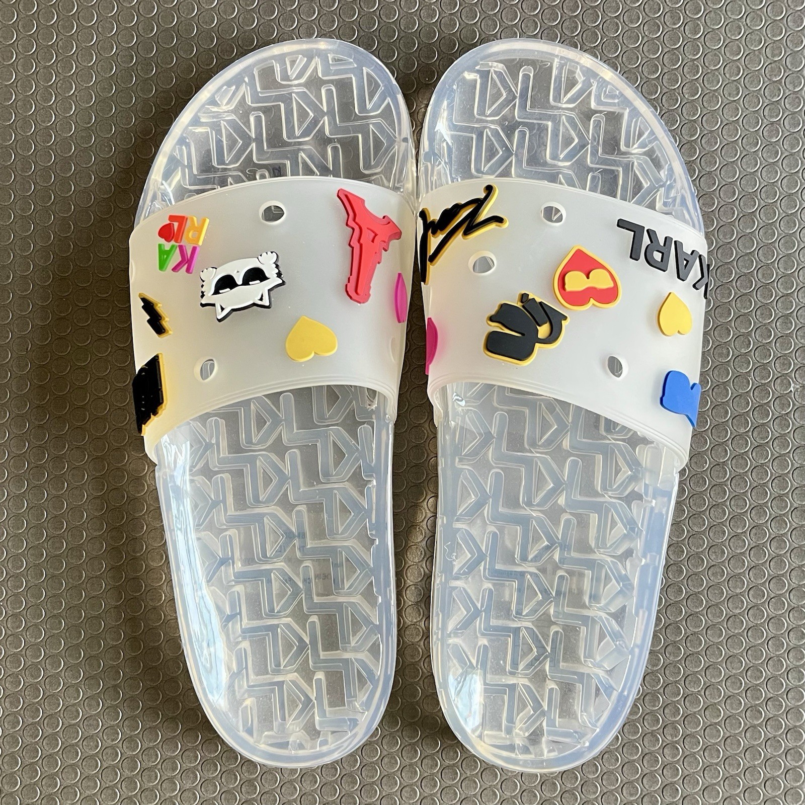 Karl Lagerfeld IKARL Clear Jelly Slide Sandals Charm Logo Streetwear Size 8M