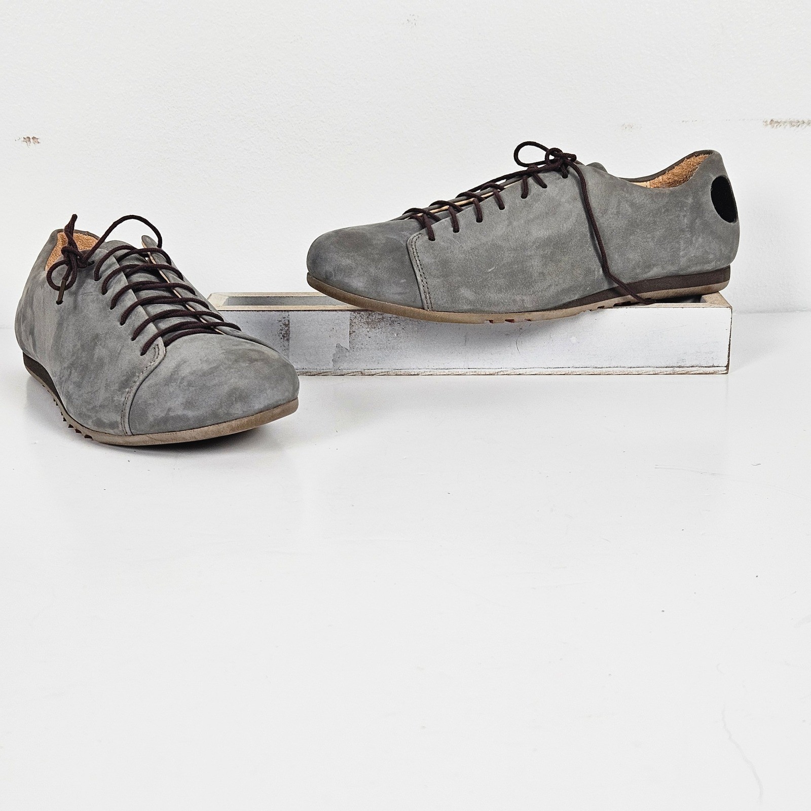 Handmade Ich Bin Atheist Grey Nubuck Leather Minimalist Shoes Sneakers Womens 39