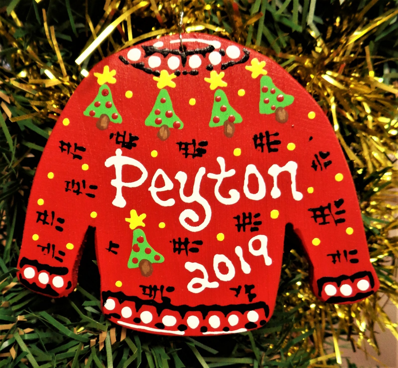 UGLY CHRISTMAS SWEATER ORNAMENT Personalized U CHOOSE NAME & YEAR Holiday Gift