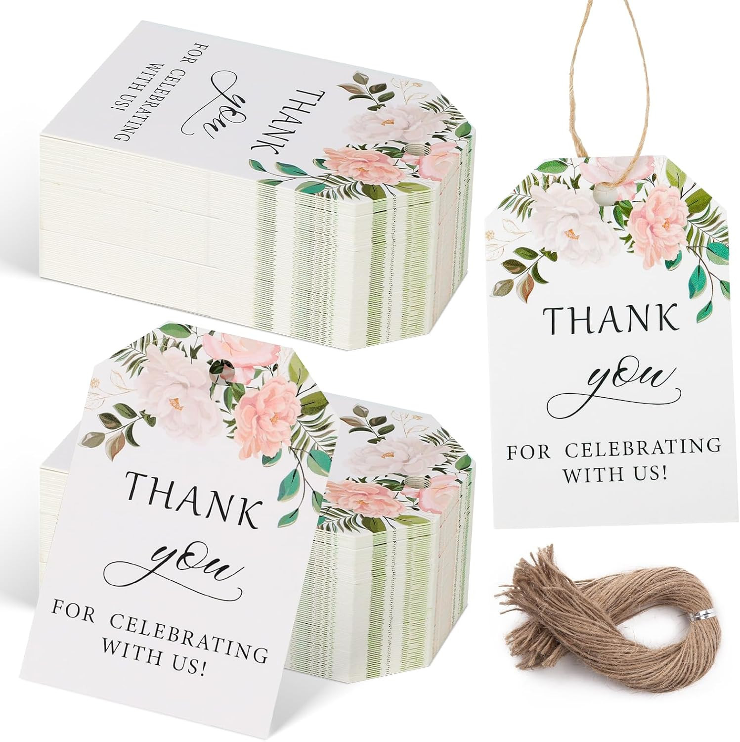 75PCS Thank You Gift Tags, 2X3Inch Floral Personalized Gift Tags with String for