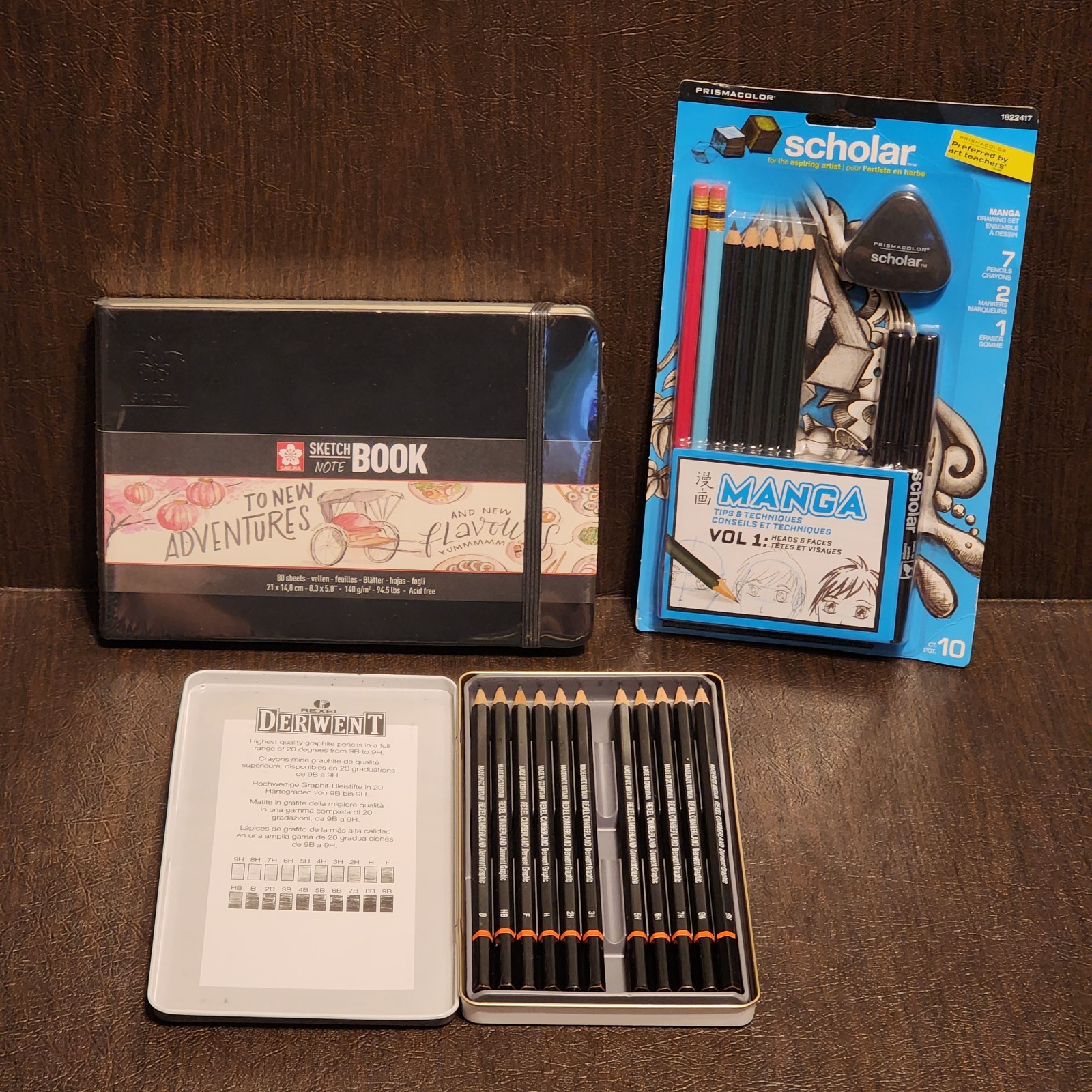 Gift Lot Of 3 Art Items: Sakura Sketch Book, Scholar Manga, Derwent Graphic Tech