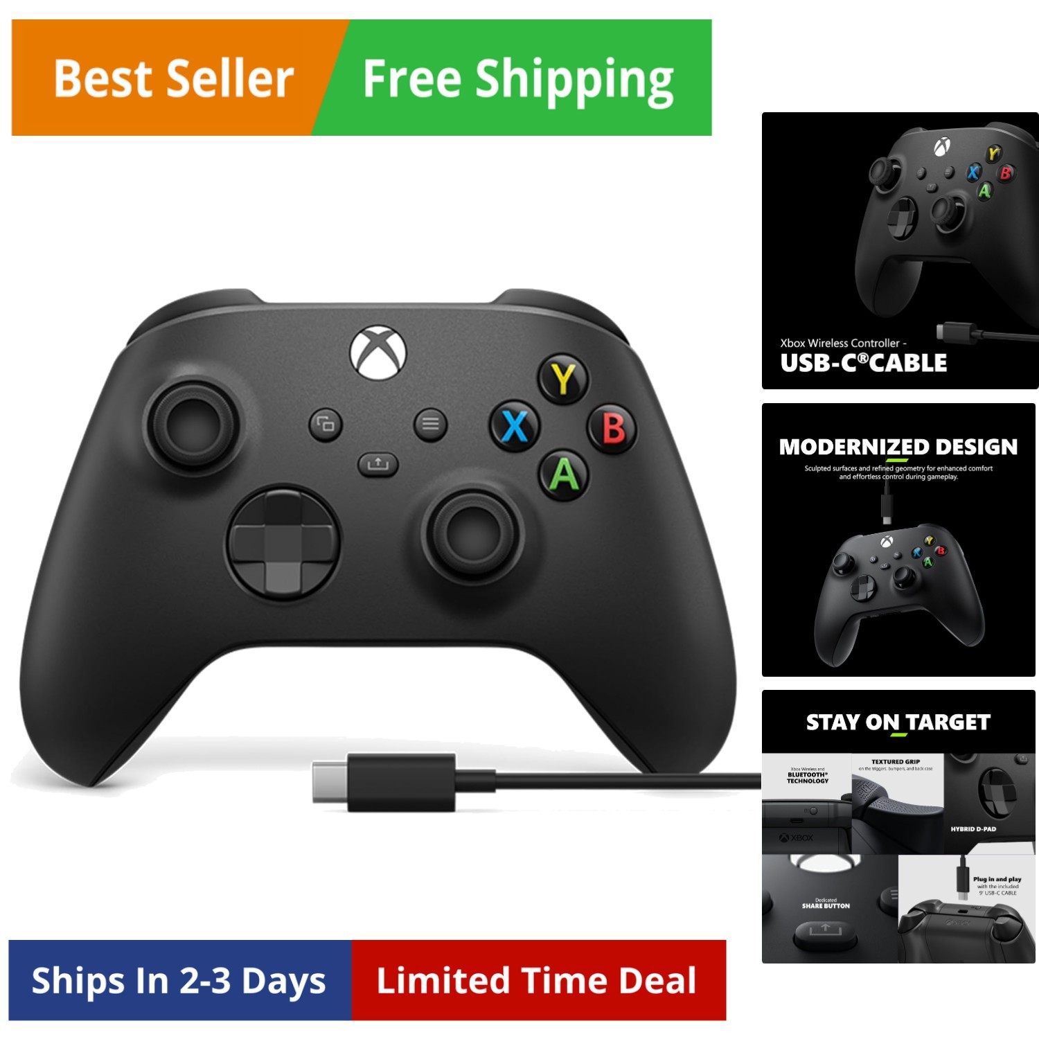 Wireless Gaming Controller + USB-C Cable 2025 – Carbon Black – Play on , Wind...