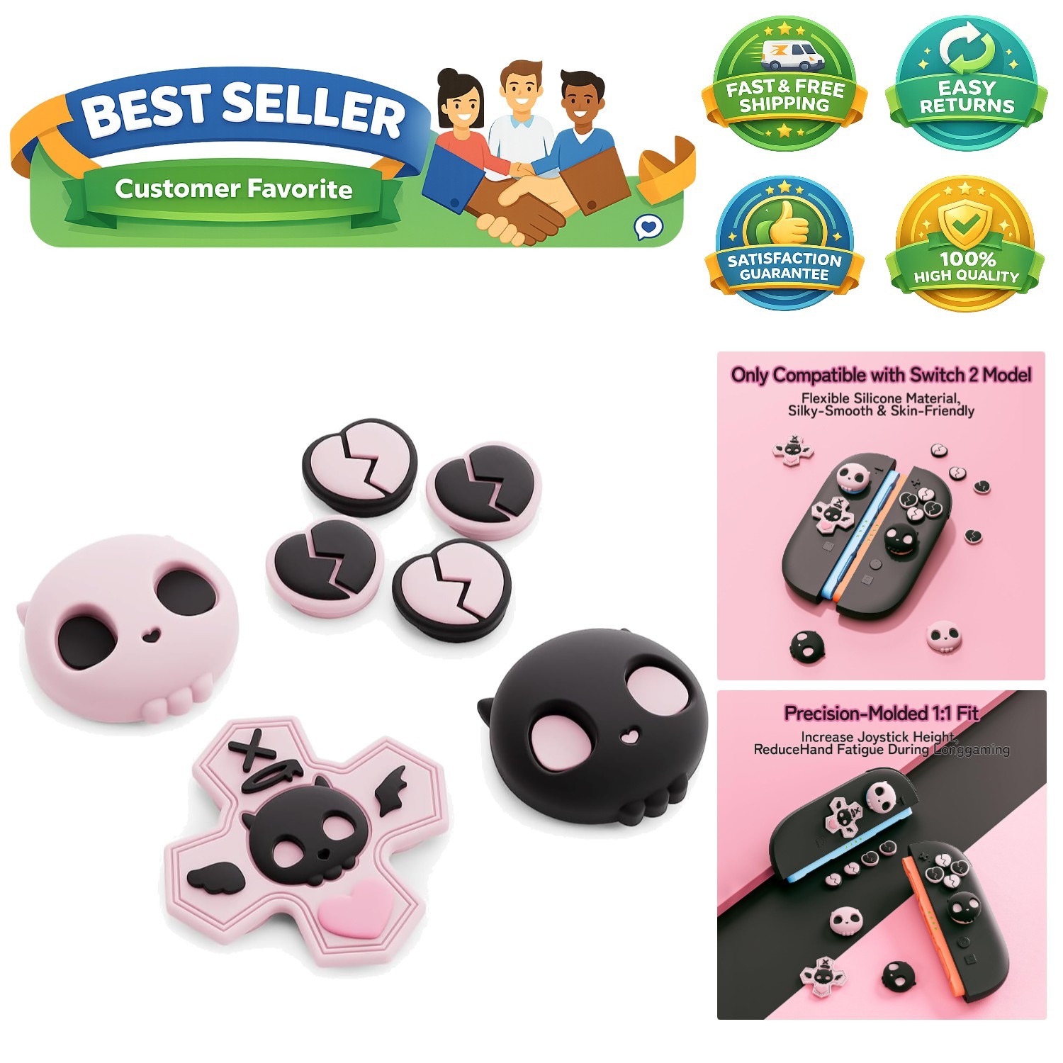 Festive Skull Thumb Grip Caps for Nintendo Switch 2 - Fun & Functional Accessory