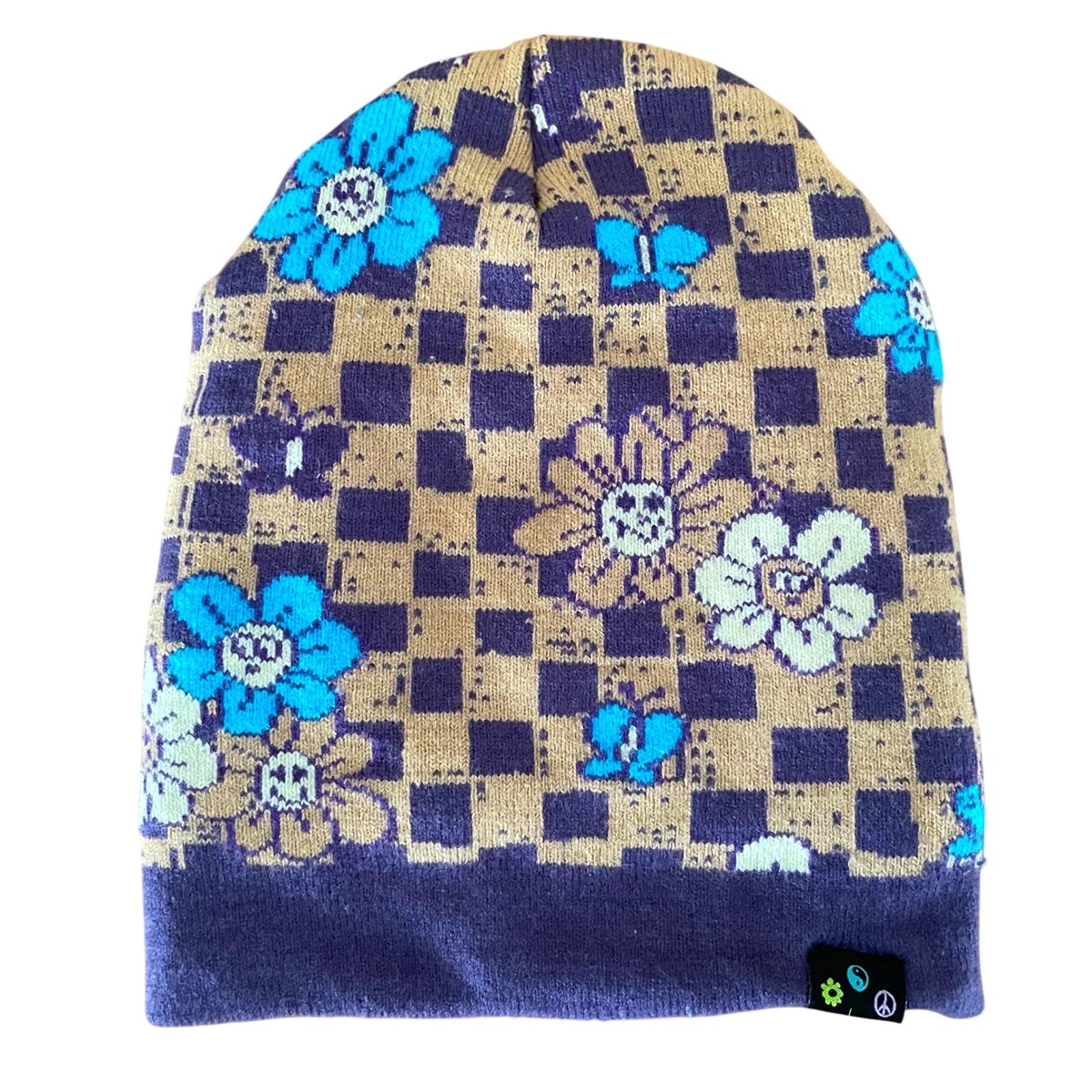 ALAB Beanie Hat Rare Checkerboard Daisy Streetwear Modern Retro Y2K Grunge