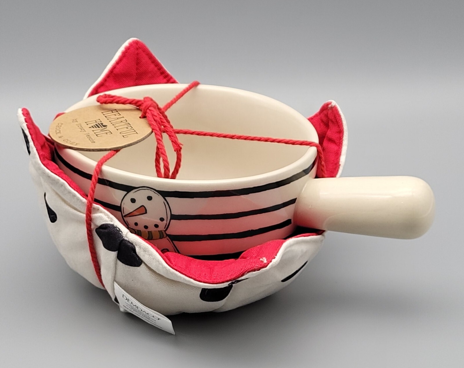 DEMDACO Snowman Stripe Soup Crock and Bowl Cozy Heartful Home Tracy Pesche New