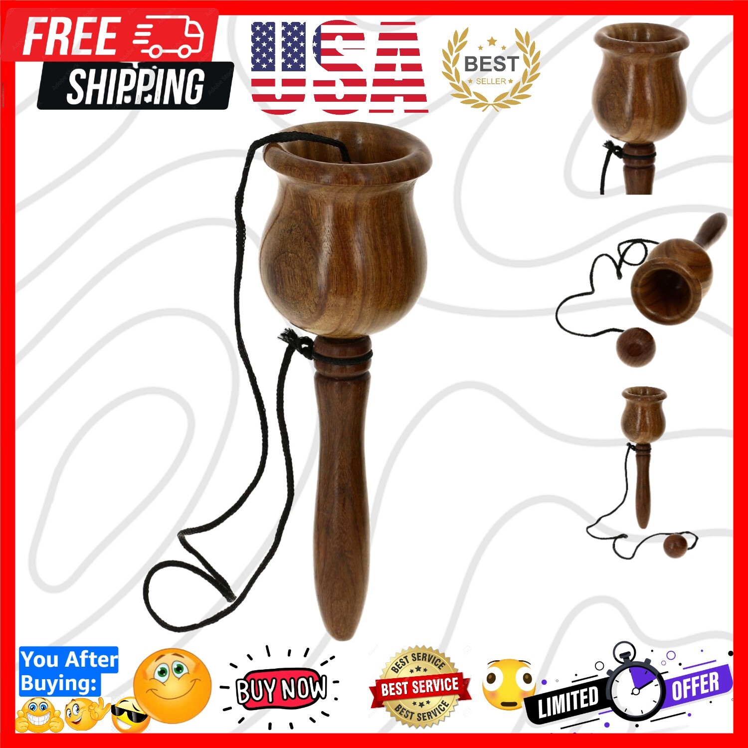 Interactive Wooden Ball & Cup Game - Ideal for Ages 15+ and Holiday Gifts