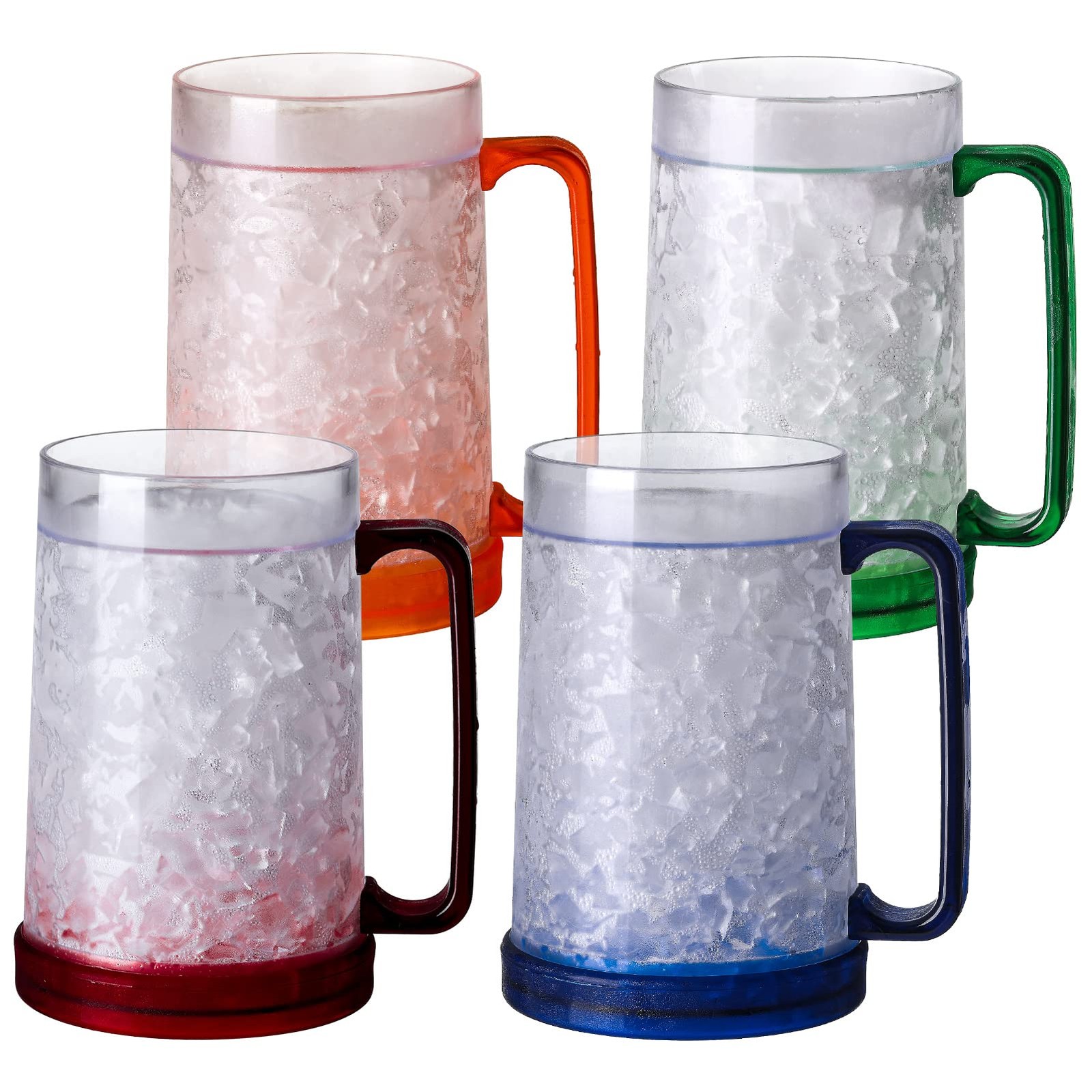 Easicozi Double Wall Gel Frosty Freezer Ice Mugs Clear 16oz Set of 4 Blue Red