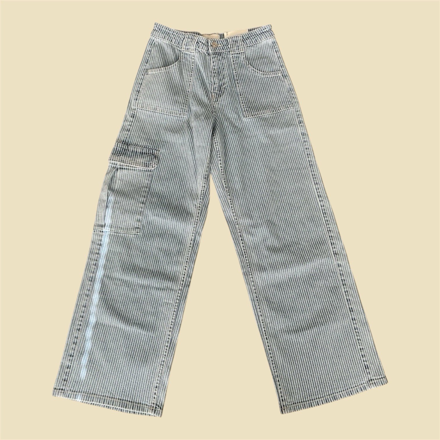 NWT Kancan High Rise Stripe Cargo Wide Leg Jean Size 3/25 Retro Streetwear Vibes