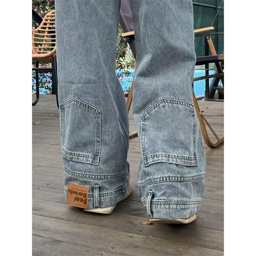 Ins Fashion American Retro Baggy High Waisted Jeans Woman High Street Denim Pant