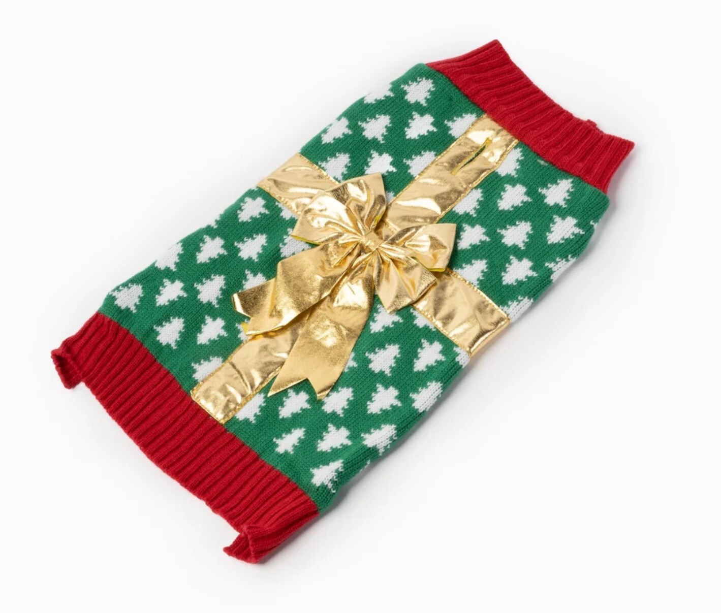 NEW! GIFT DOG CAT SWEATER PREMIUM CHRISTMAS TREE KNIT w/ SHINY GOLDEN BOW