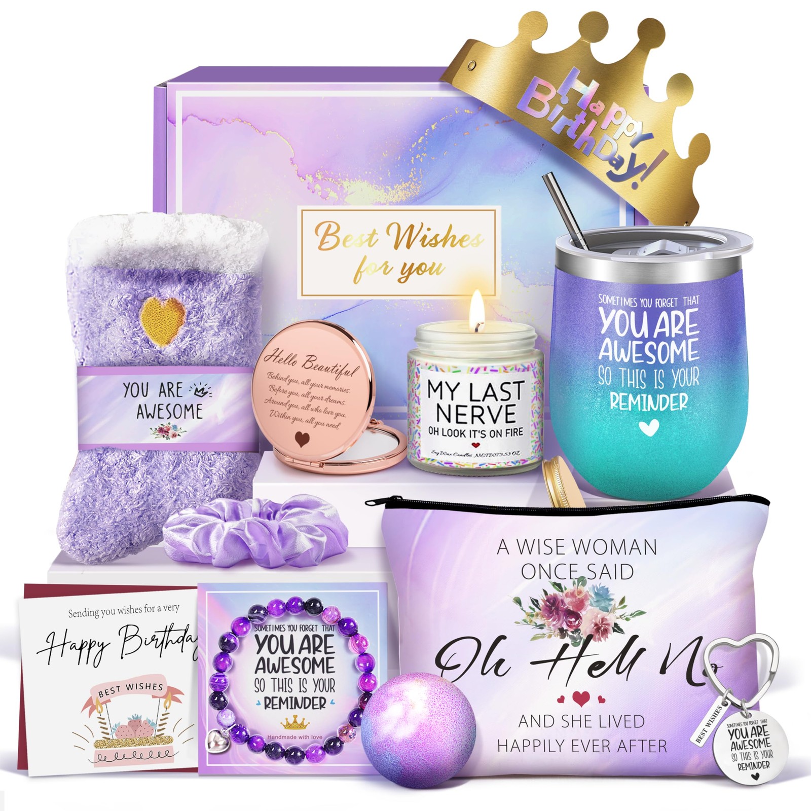 Happy Birthday Gift for Women Unique Keepsake Gift Box Purple New