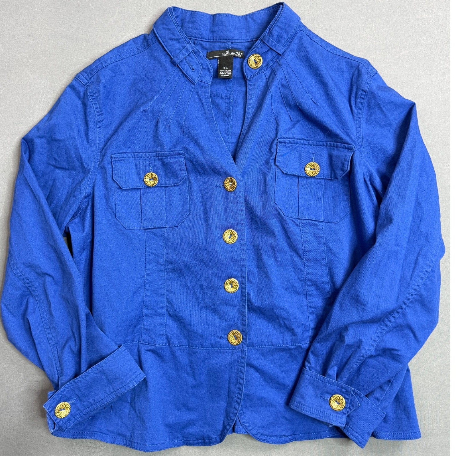 Willi Smith Button Down Jacket Military Style Pockets Blue XL