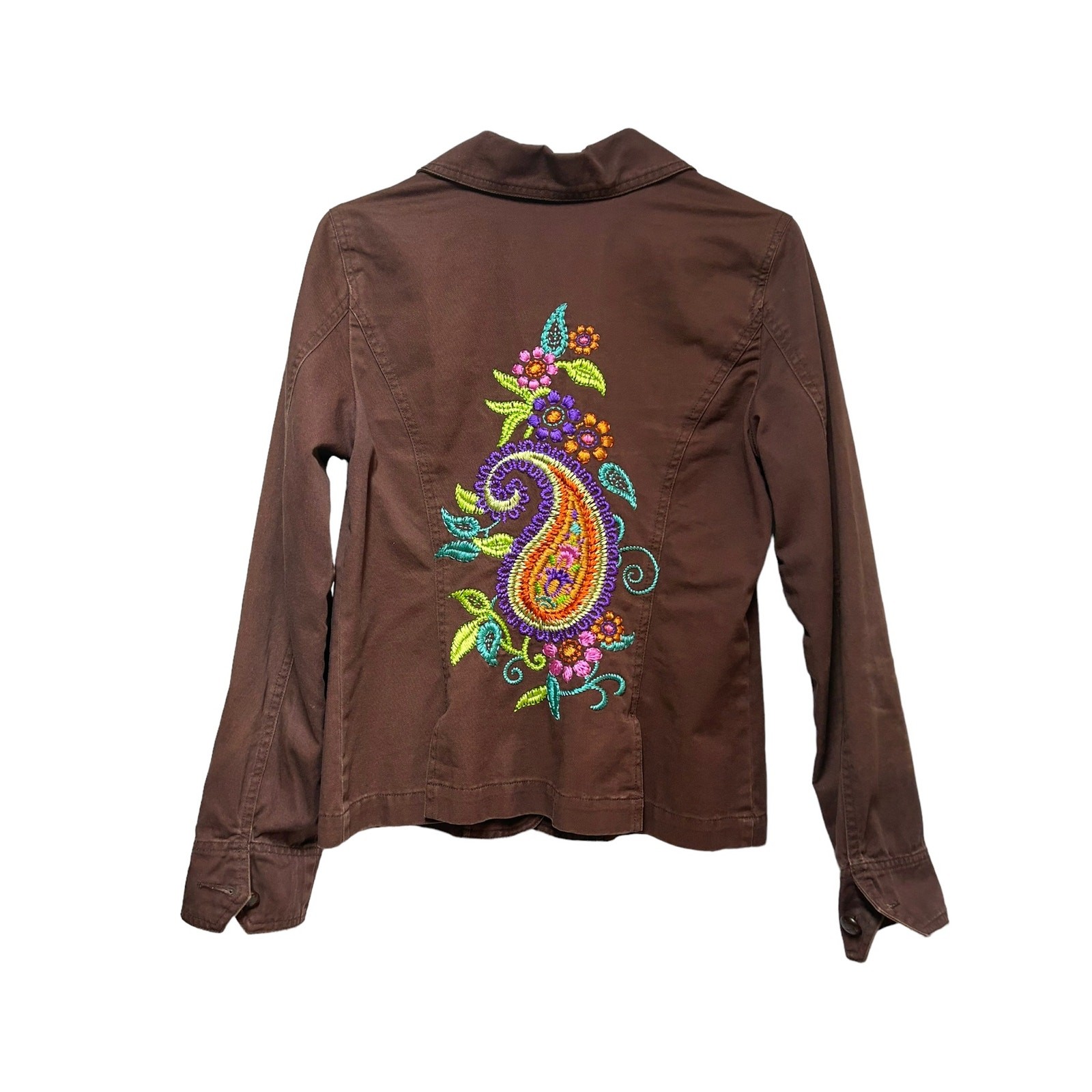T Co Brown Embroidered Button Down Jacket Medium Boho Western Casual Style