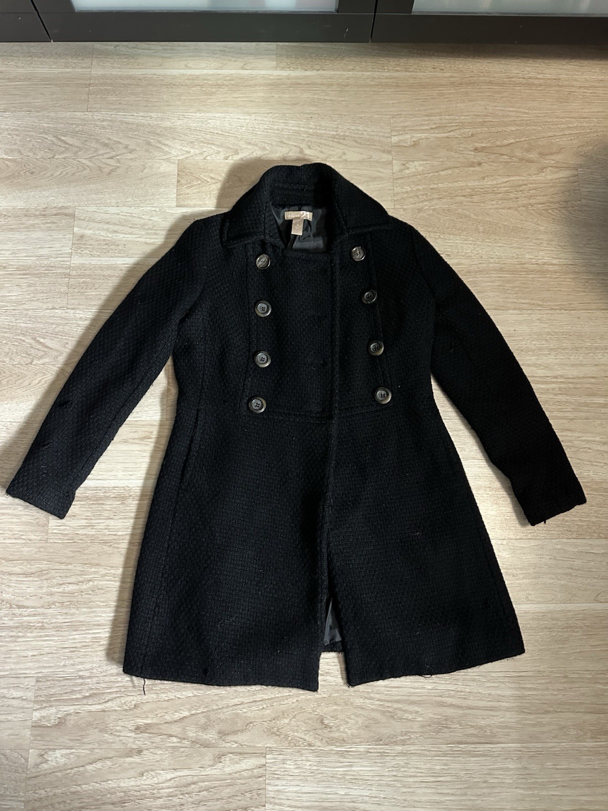 twentyone Black Military Style Long Coat Women's Medium Collared Buttoned Lined