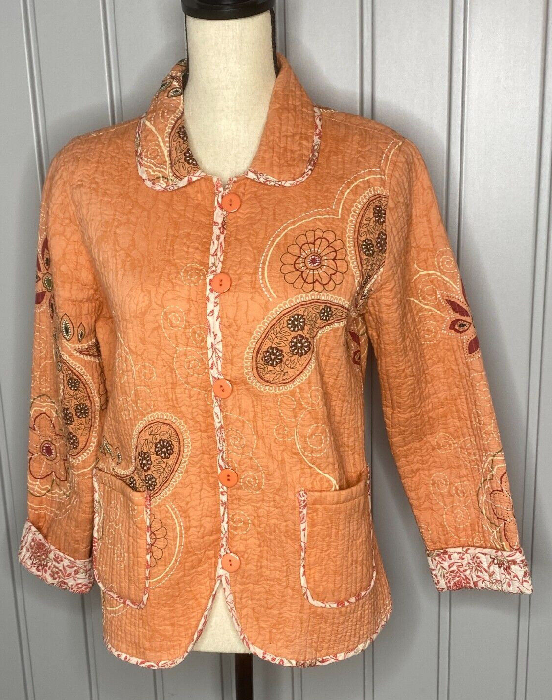 Casual Studio Size Medium Reversible Jacket Peach Paisley Floral Boho Style