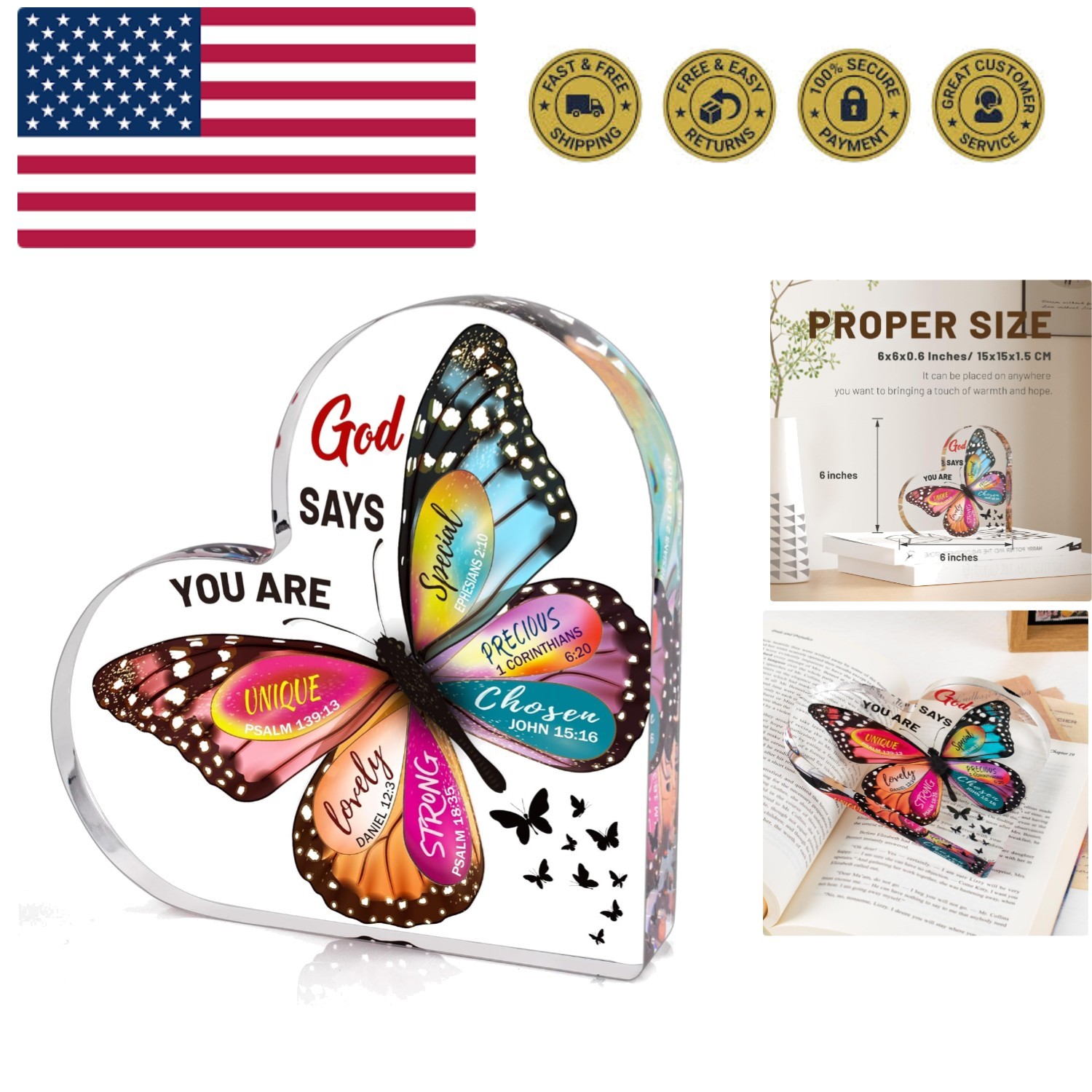 Heart-Shaped Butterfly Inspirational Gift for Women - Uplifting Christian Decor