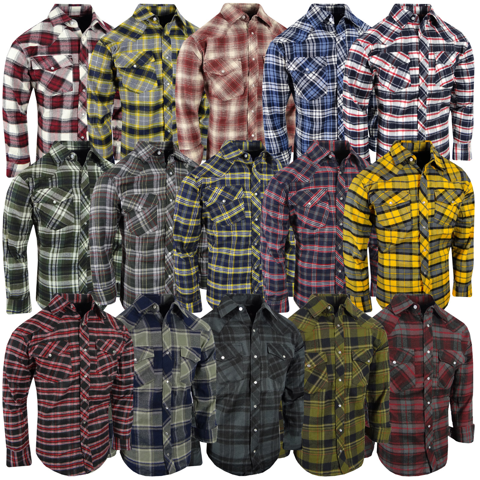Plaid Flannel Shirt Snap Up Western Style Mens Flap Chest Pockets New Colors c