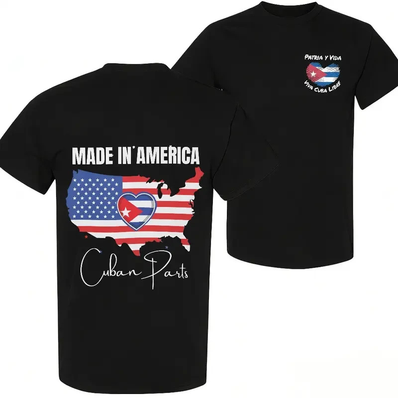Casual Style Men's T-Shirt Patriotic Usa And Cuban Flag Design