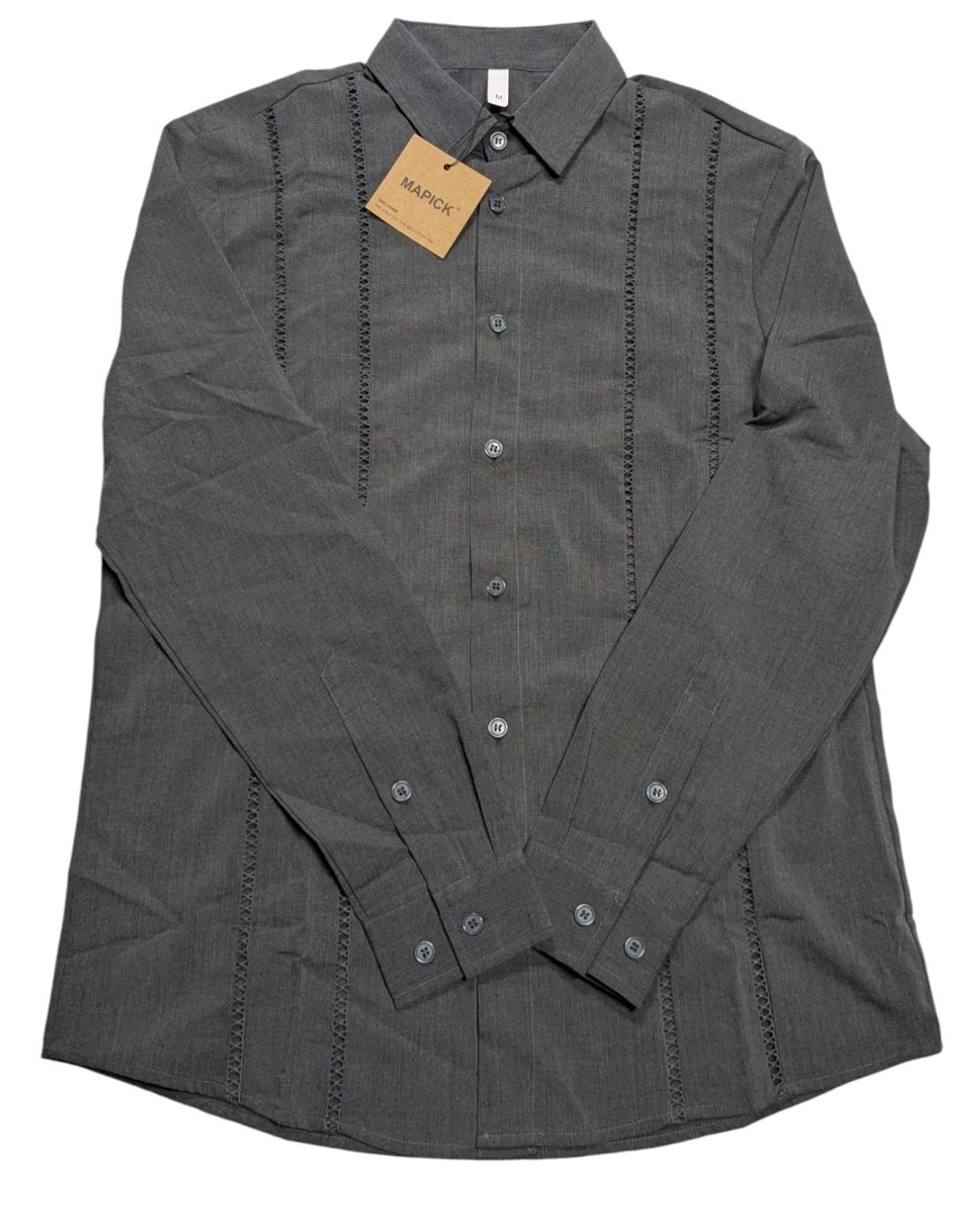 Mens Cuban Guayabera Style Long Sleeve Button Down Casual Beach Shirt  Sz M NWT