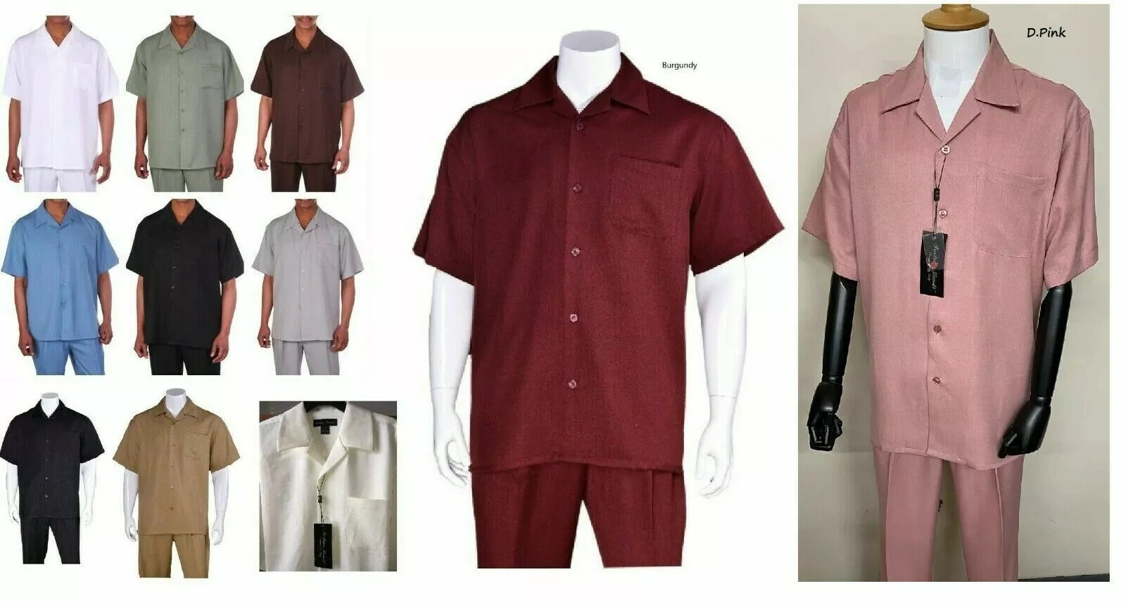 New Men's 2pc Walking Suit Short Sleeve Casual Shirt & Pants Set M~5XL Style2954