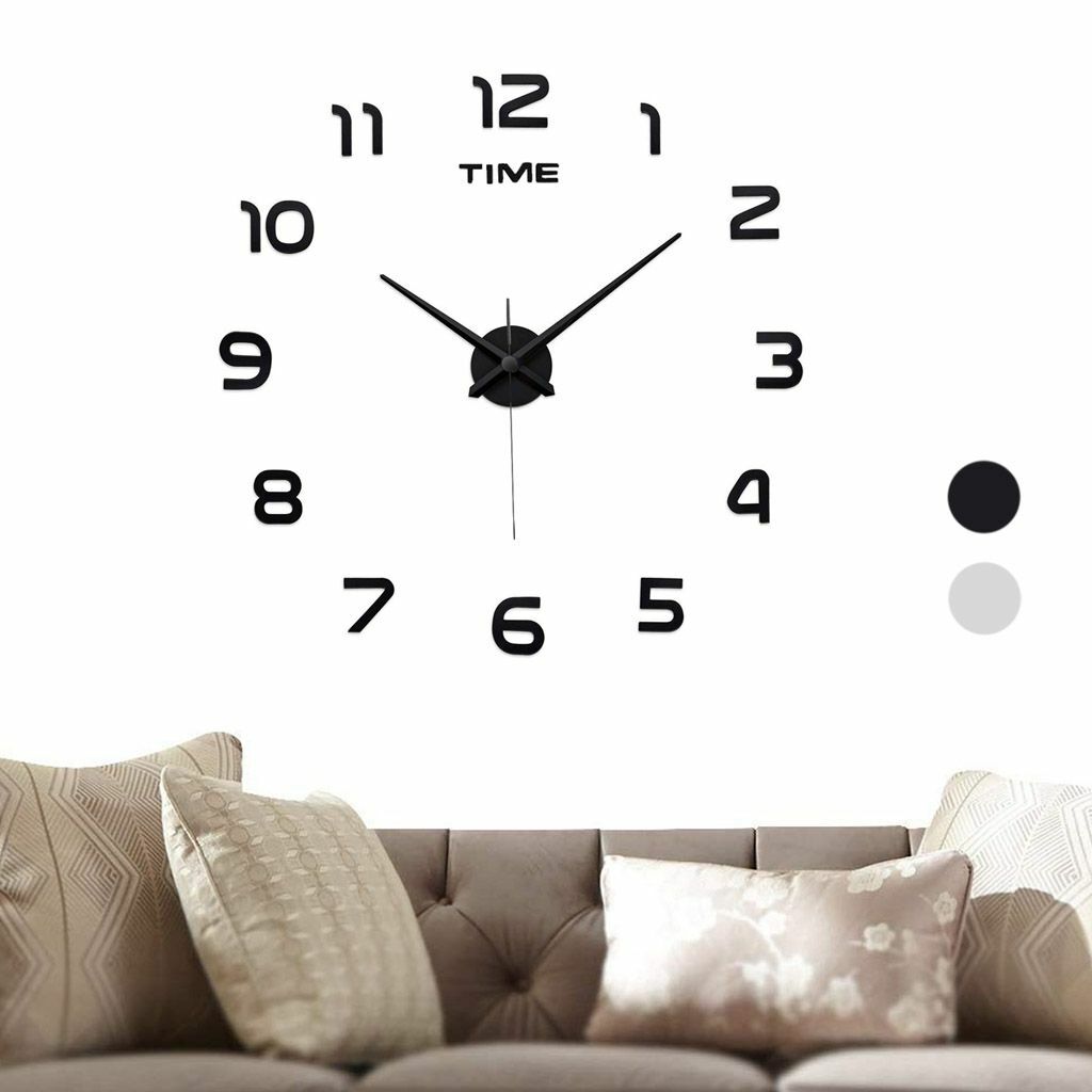 3D DIY Large Wall Clock Modern Mirror Surface Sticker Home Room Decor Frameless