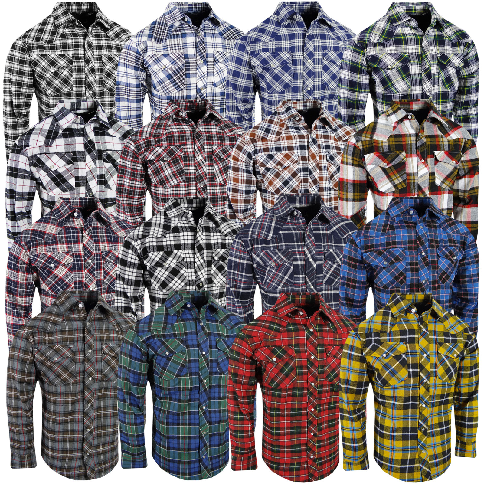 Plaid Flannel Shirt Western Style Snap Up Mens Flap Chest Pockets With Pen Slot!