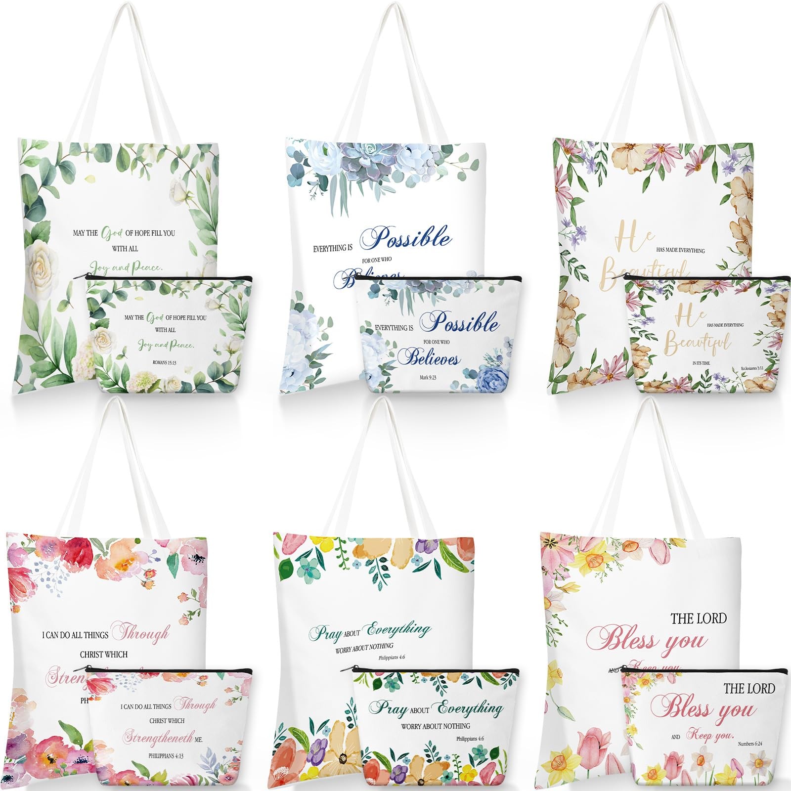 12 Pcs Christian Gift for Including 6 Bible Verse Tote Bags 6 Inspirational M...