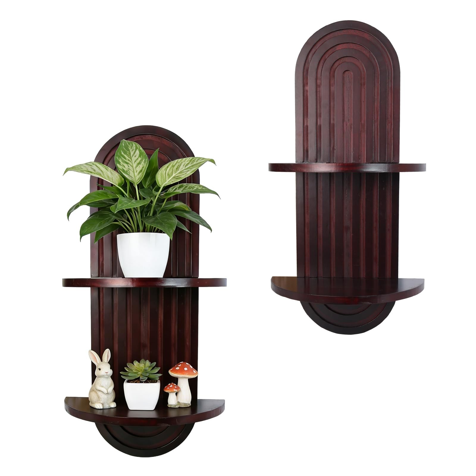 Plant Wall Shelves with Arched Wooden Design, Mid Century Modern Decor Floati...