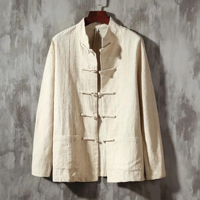 New Men Chinese Style Cotton Linen Tang Suit Long sleeve Shirt Casual Retro Tops