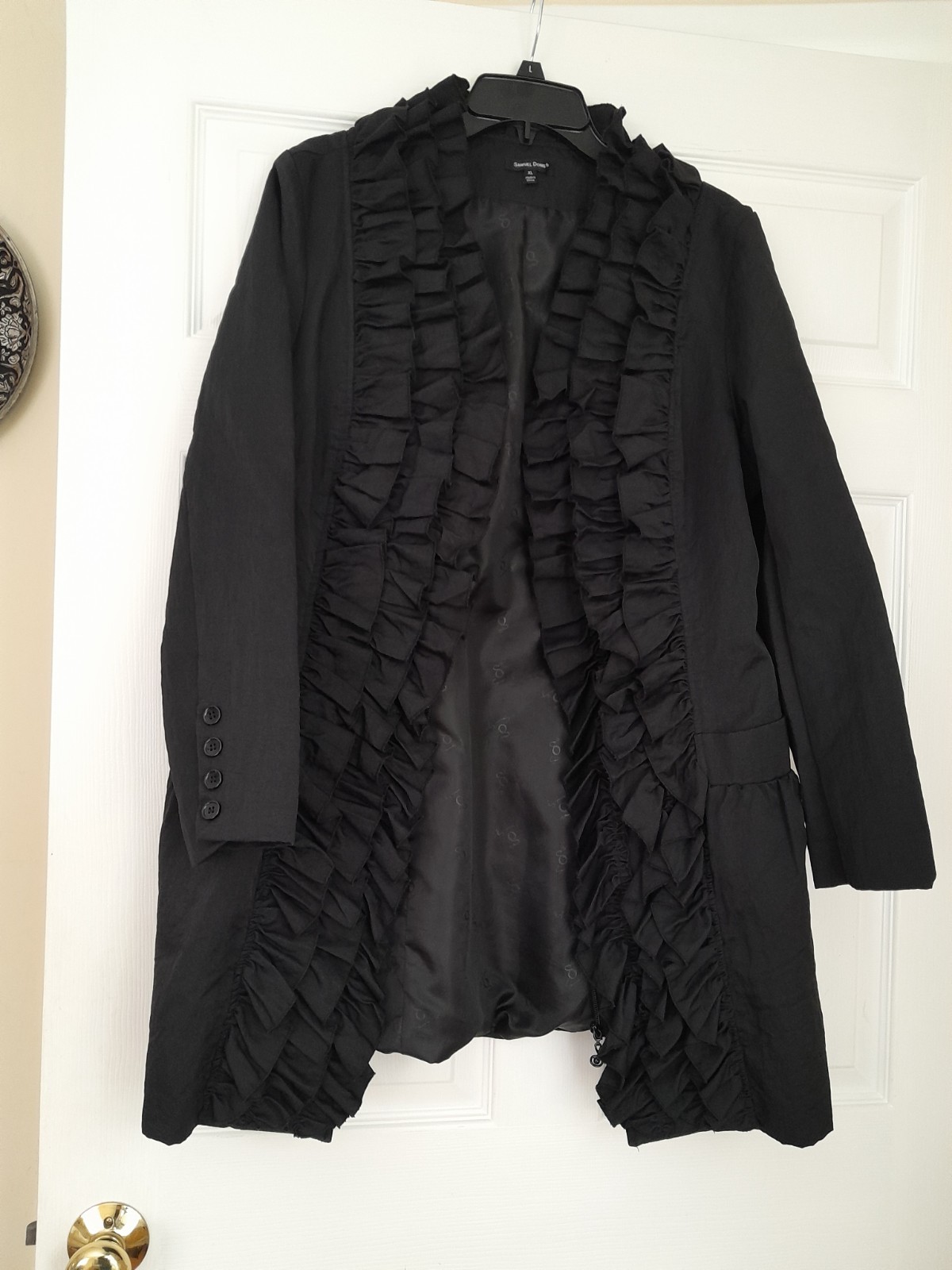Samuel Dong Women's Light Jacket Elegant Dress Black Ruffle Full Zip Size XL