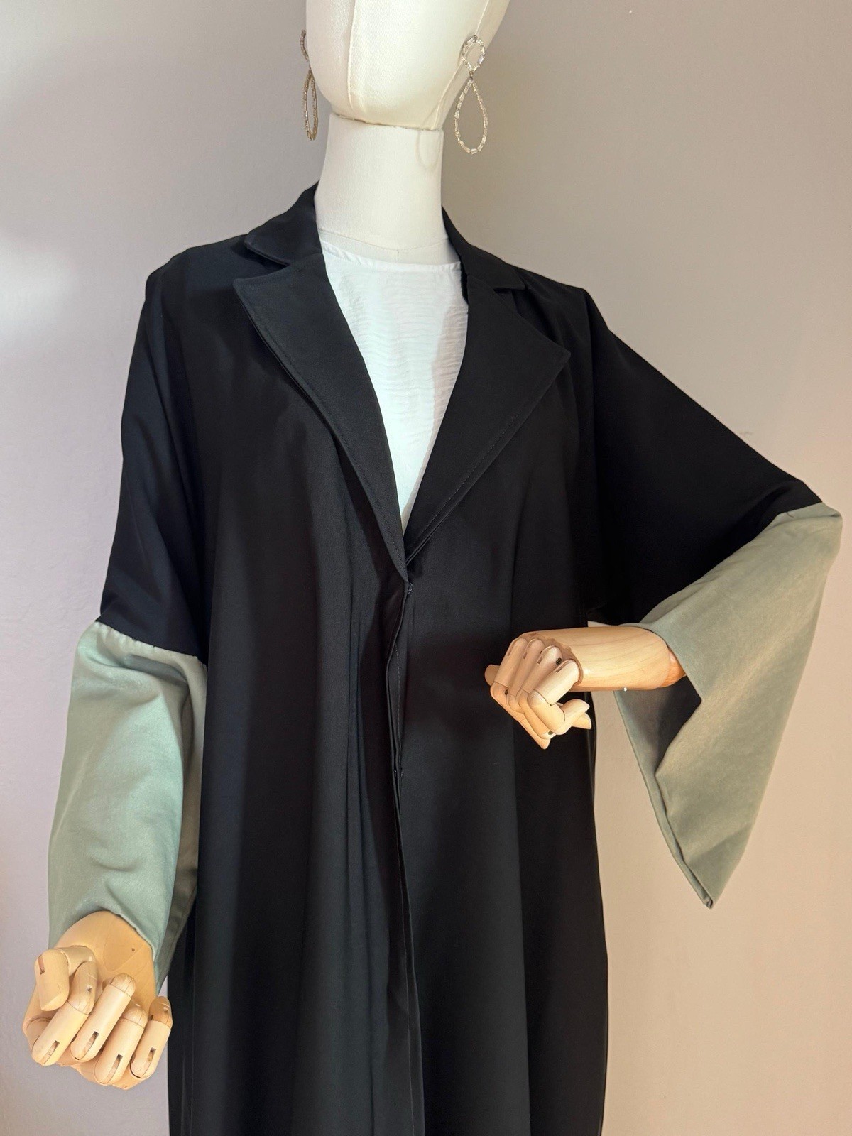ONE-OF-A-KIND! Black & Sage Color Block Abaya - Chic Blazer Lapel - Exclusive
